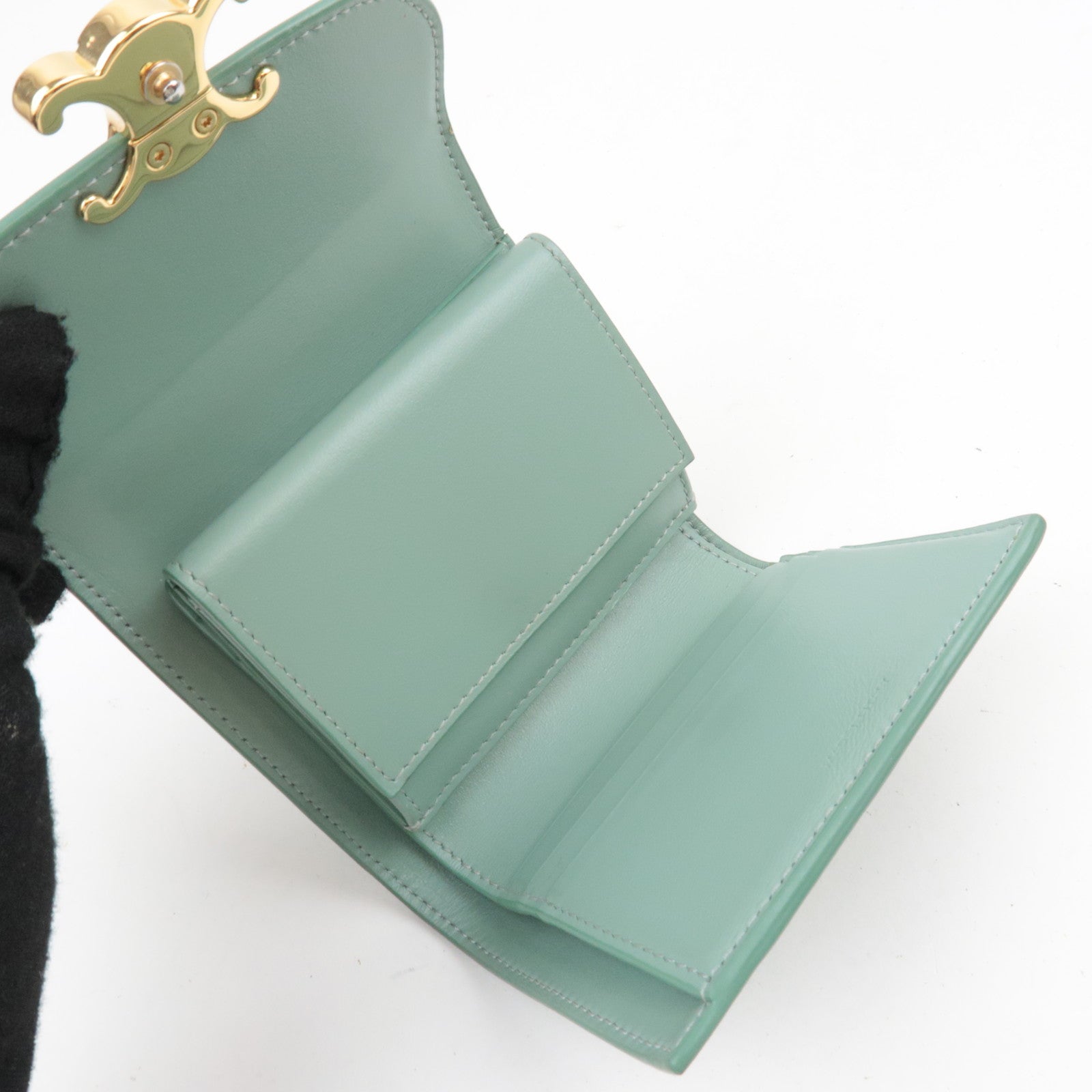 CELINE Triomphe Leather Wallet Mint Green