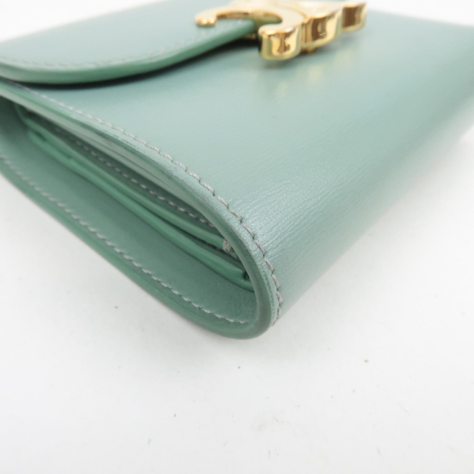 CELINE Triomphe Leather Wallet Mint Green