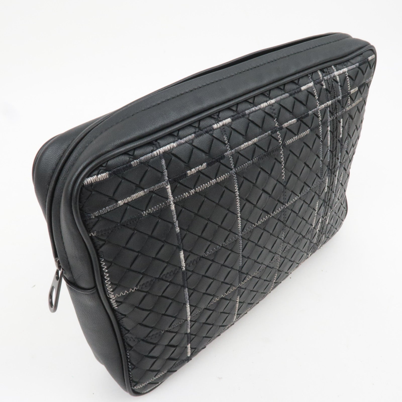 BOTTEGA VENETA Intrecciato Leather Clutch Bag with Stitching details