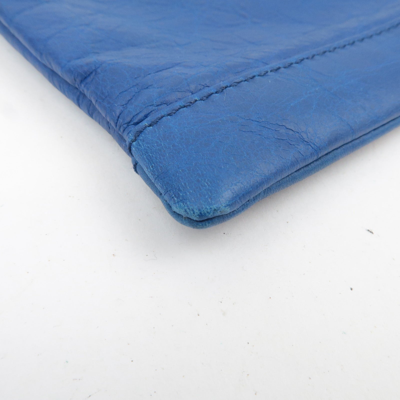 BALENCIAGA Classic Clip L Leather Clutch Bag Blue 273023