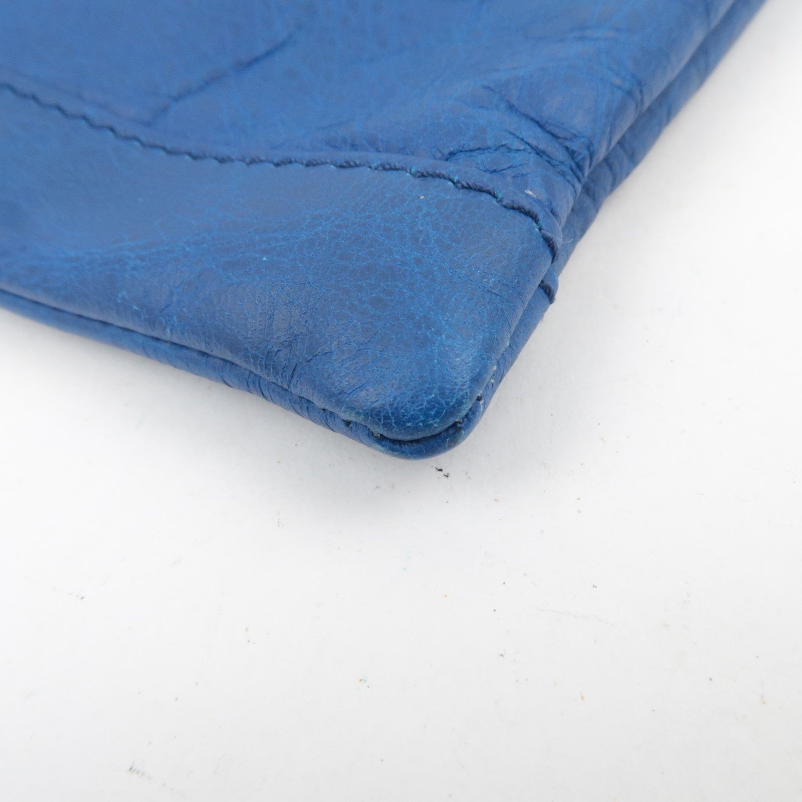 BALENCIAGA Classic Clip L Leather Clutch Bag Blue 273023