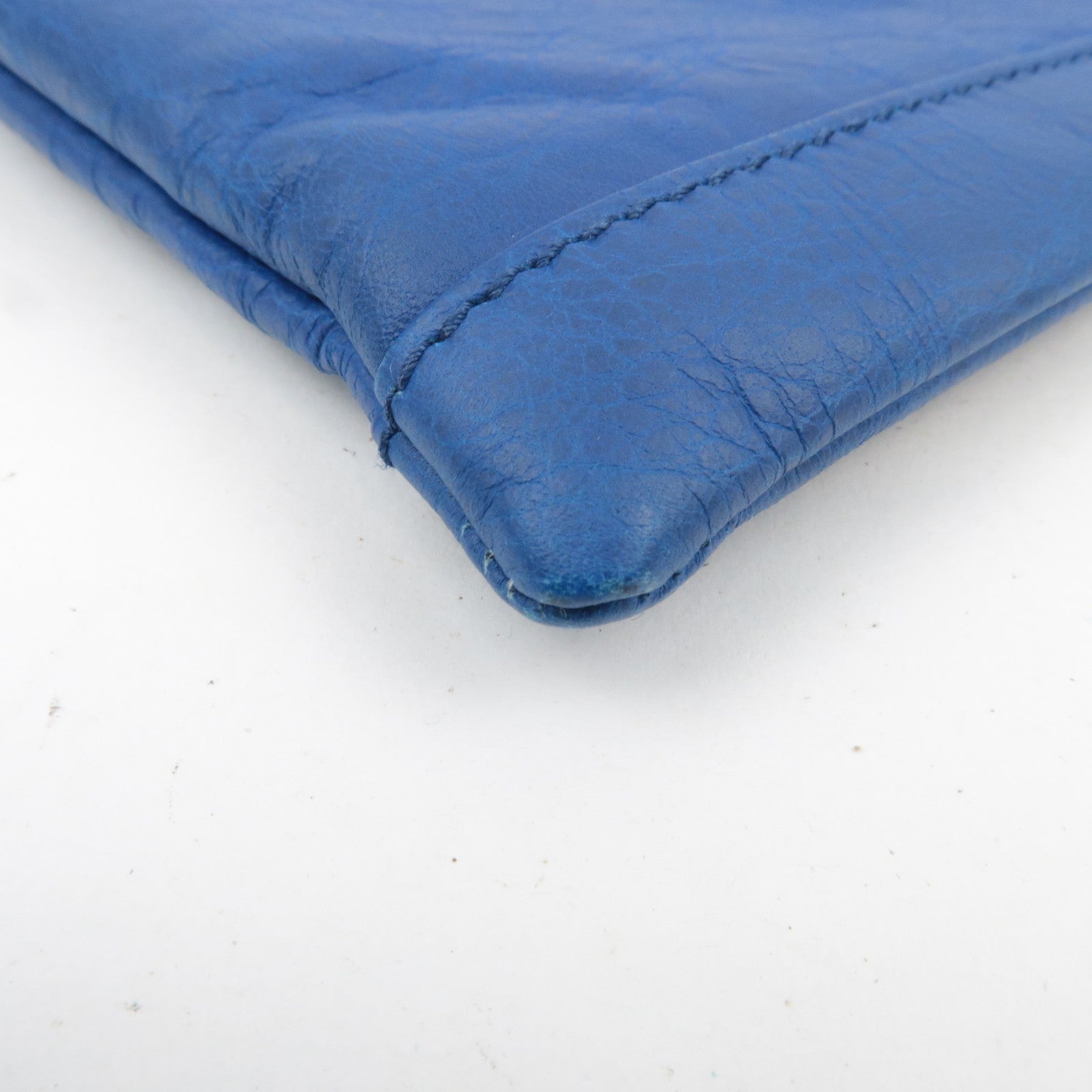 BALENCIAGA Classic Clip L Leather Clutch Bag Blue 273023