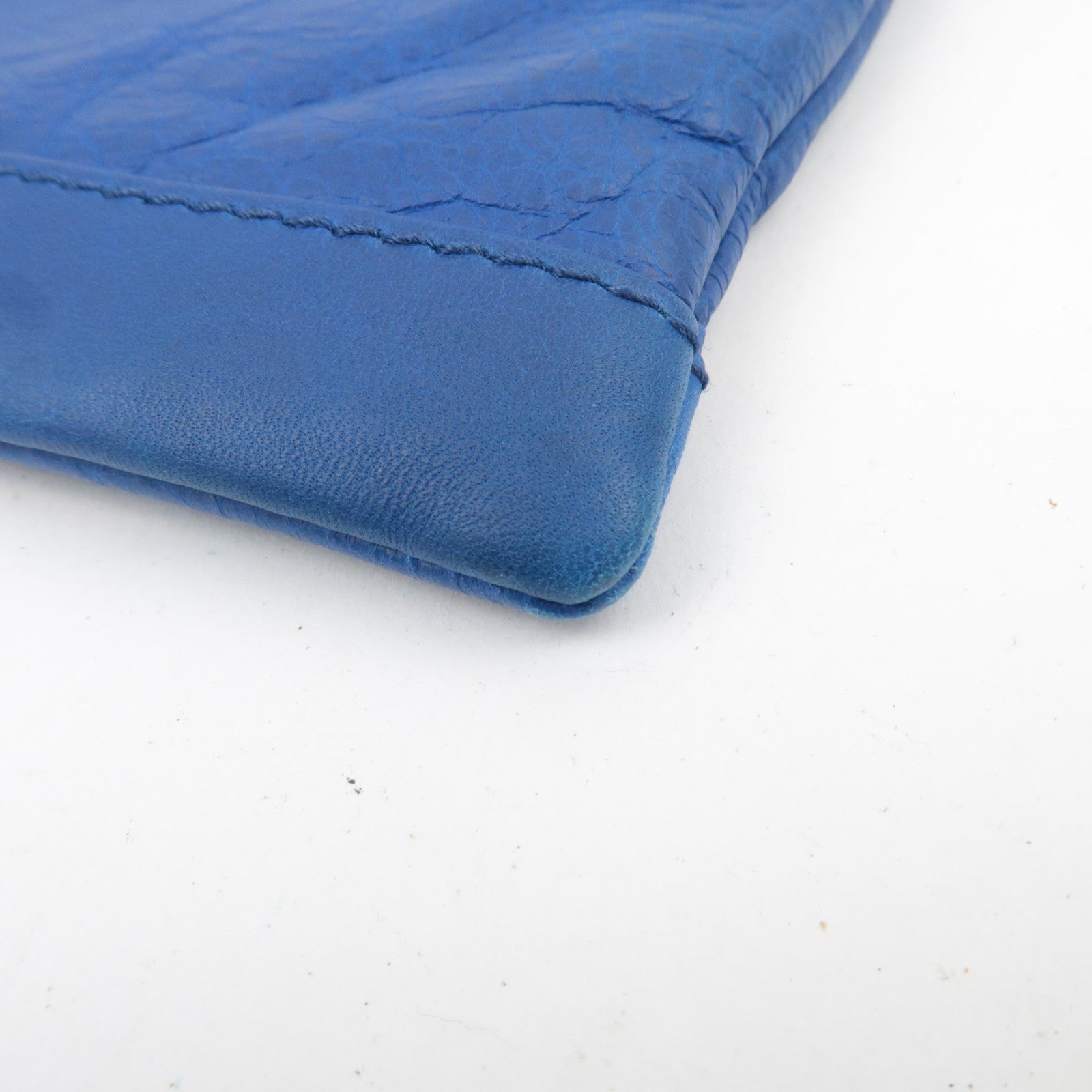 BALENCIAGA Classic Clip L Leather Clutch Bag Blue 273023