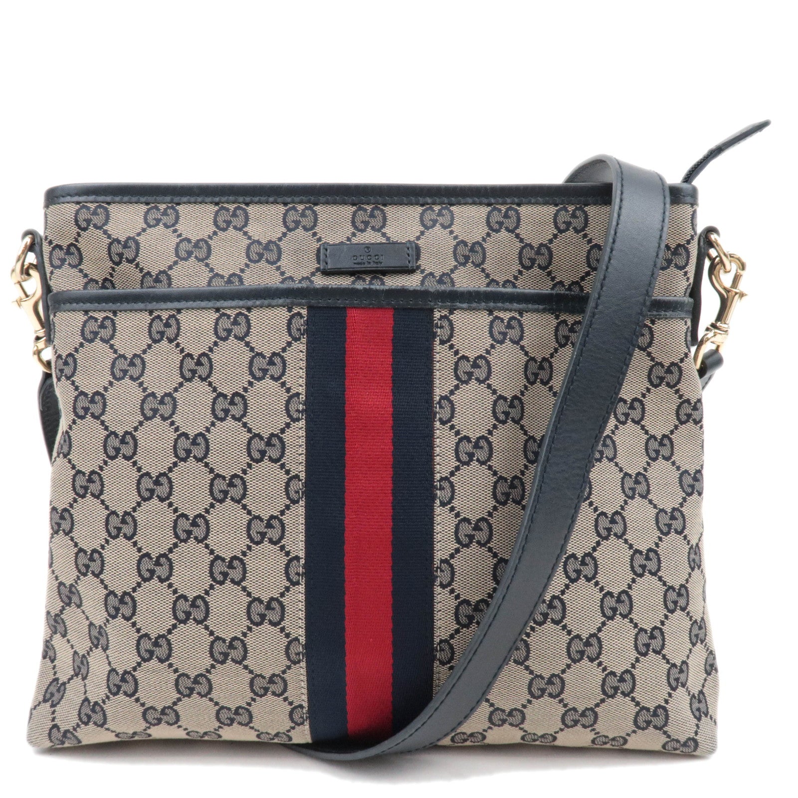 GUCCI Sherry GG Canvas Shoulder Bag Beige Navy 38892688204