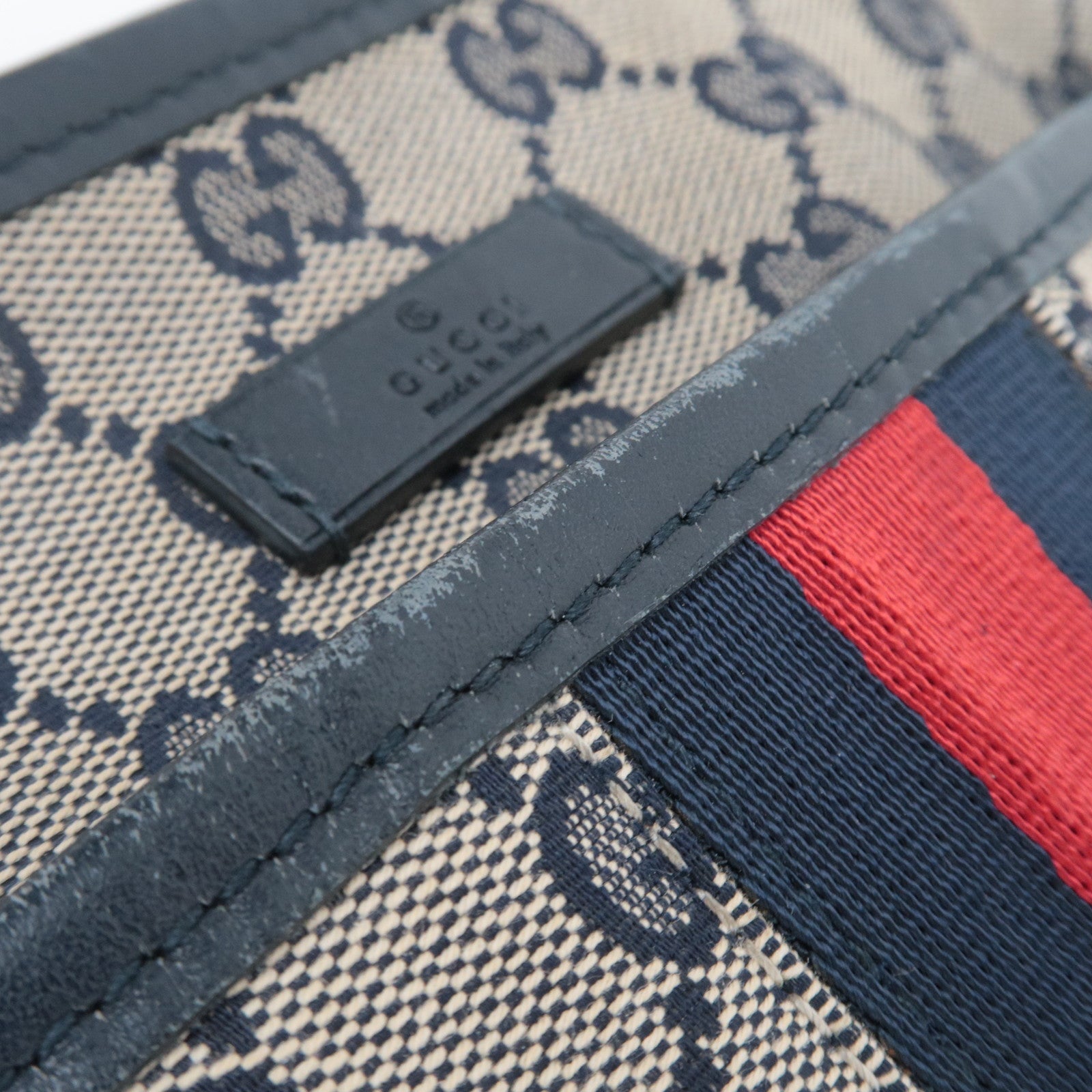 GUCCI Sherry GG Canvas Shoulder Bag Beige Navy 388926