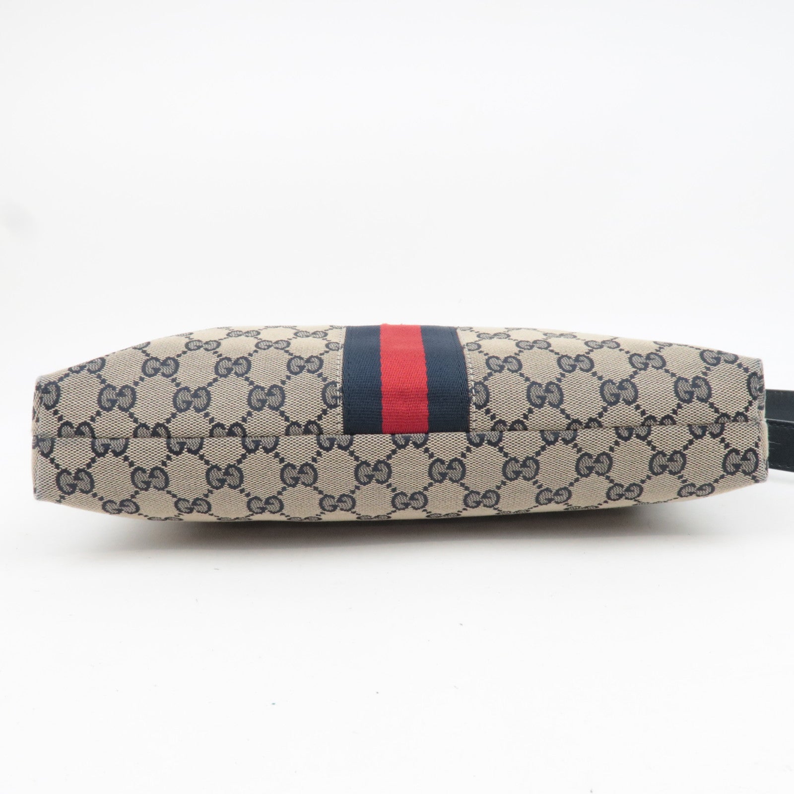GUCCI Sherry GG Canvas Shoulder Bag Beige Navy 388926