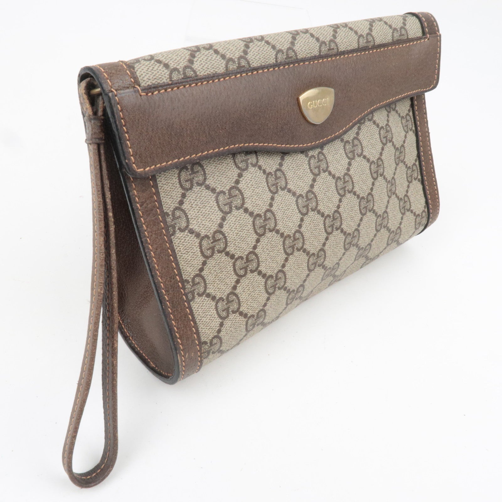 GUCCI Old Gucci GG Plus Clutch Bag Beige Brown