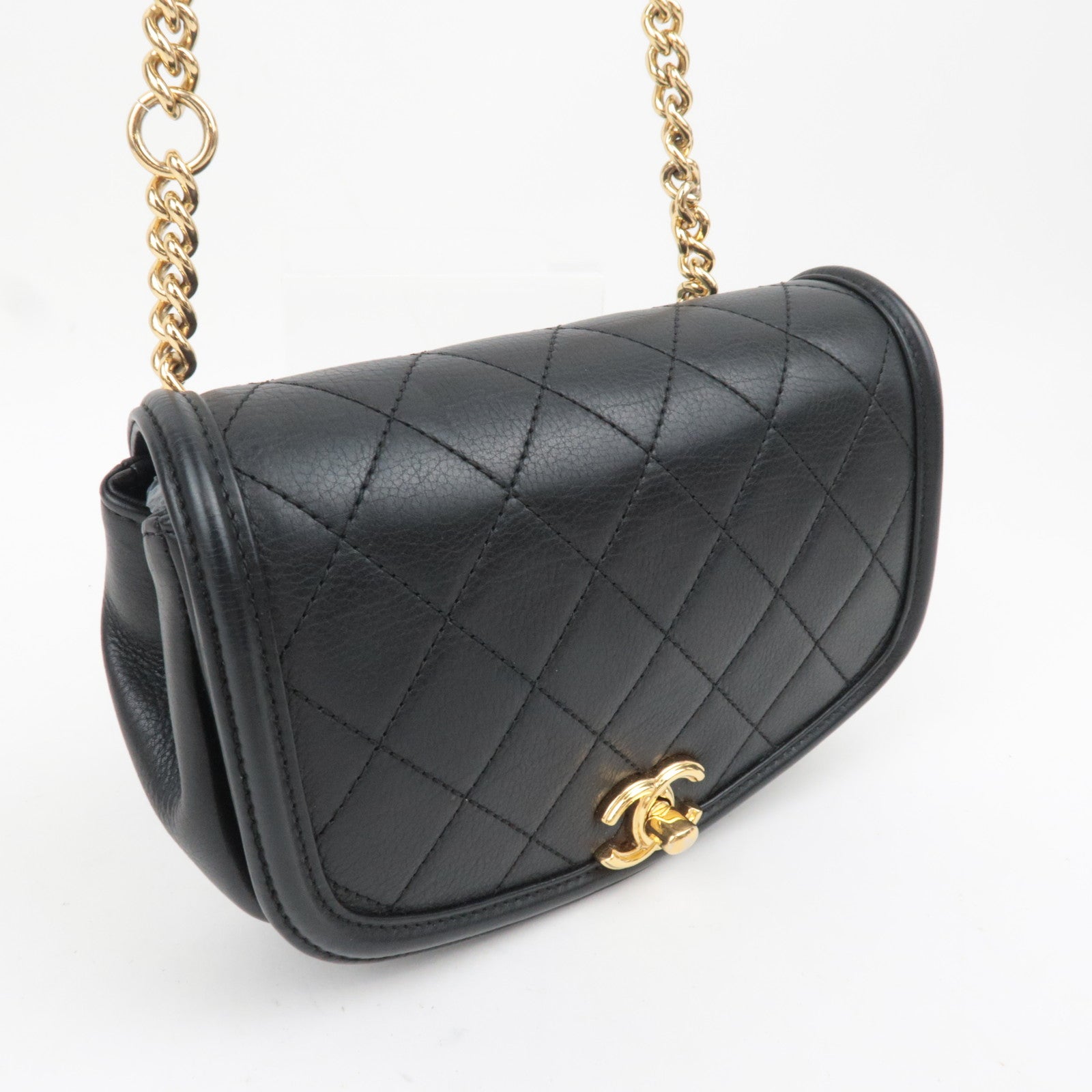 CHANEL Matelasse Leather Chain Waist Bag/Shoulder Bag Black