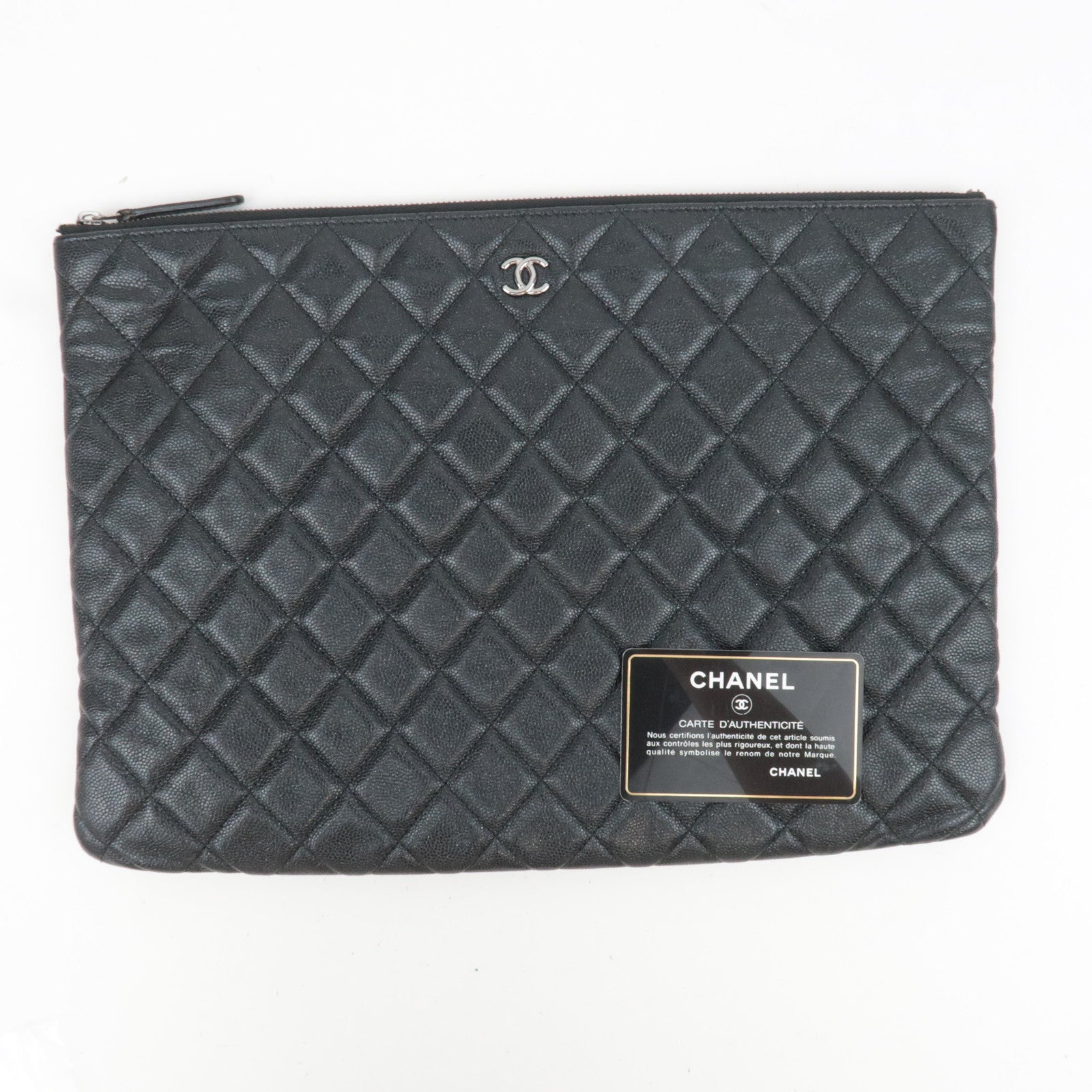CHANEL Matelasse Caviarskin Clutch Bag Black