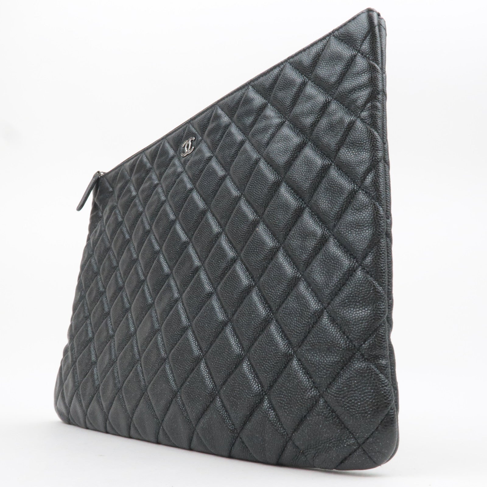 CHANEL Matelasse Caviarskin Clutch Bag Black
