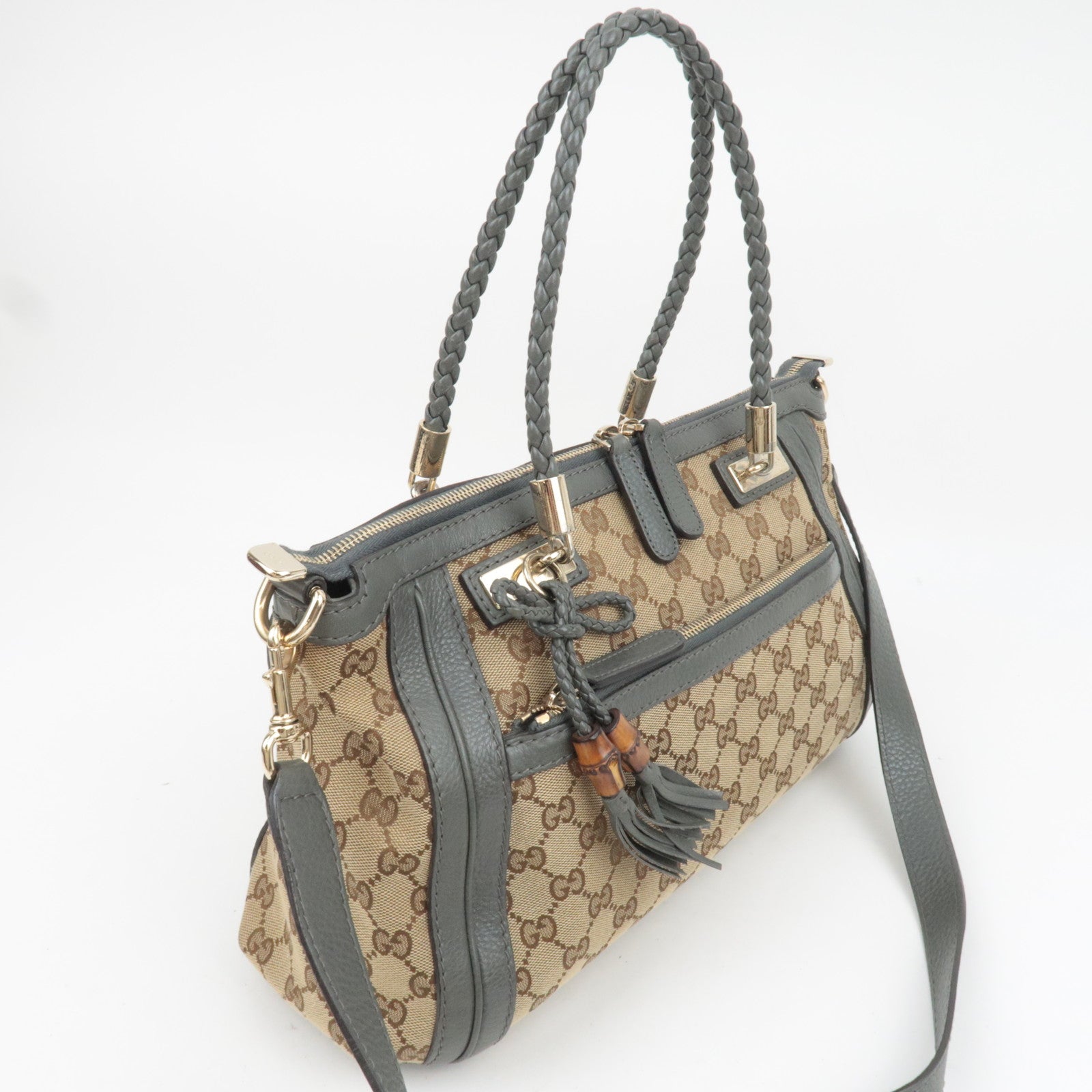 GUCCI Bamboo Bella GG Canvas 2Way Handbag Beige Gray 282300