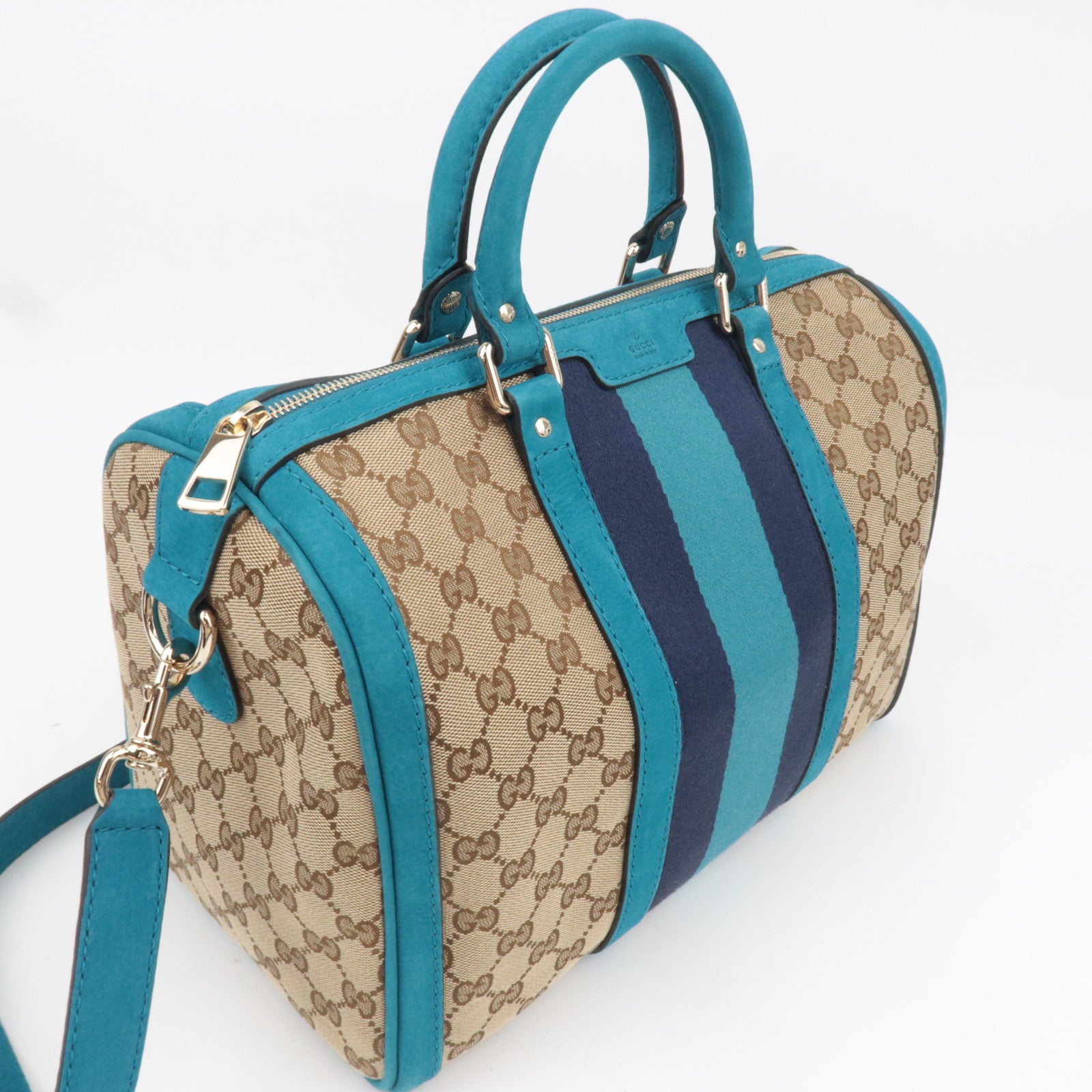 GUCCI Sherry GG Canvas 2Way Boston bag Beige Blue 247205