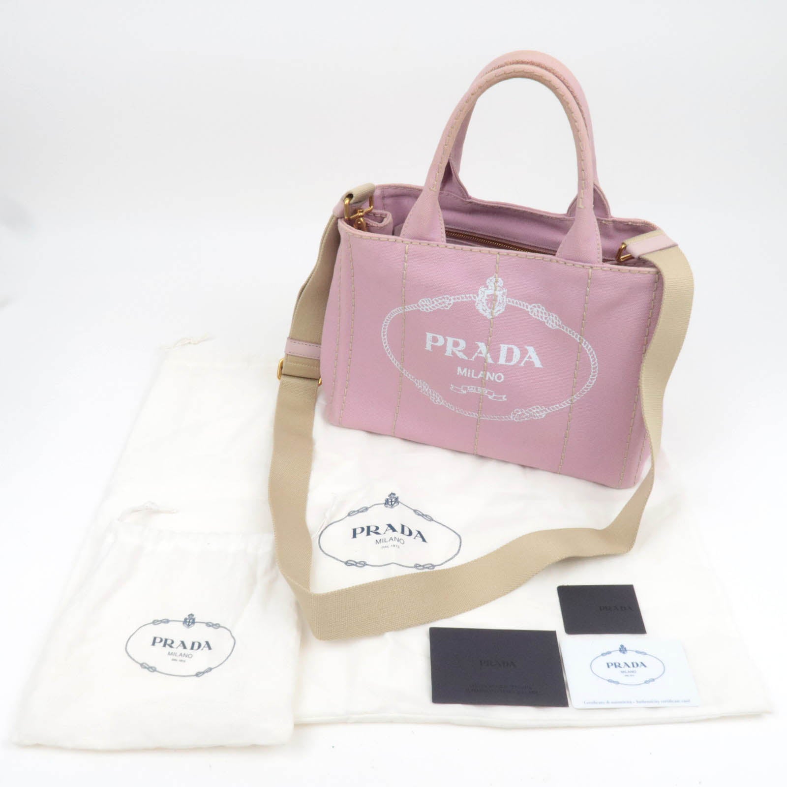 PRADA Canapa Mini 2Way Canvas Tote Bag Pink 1BG439