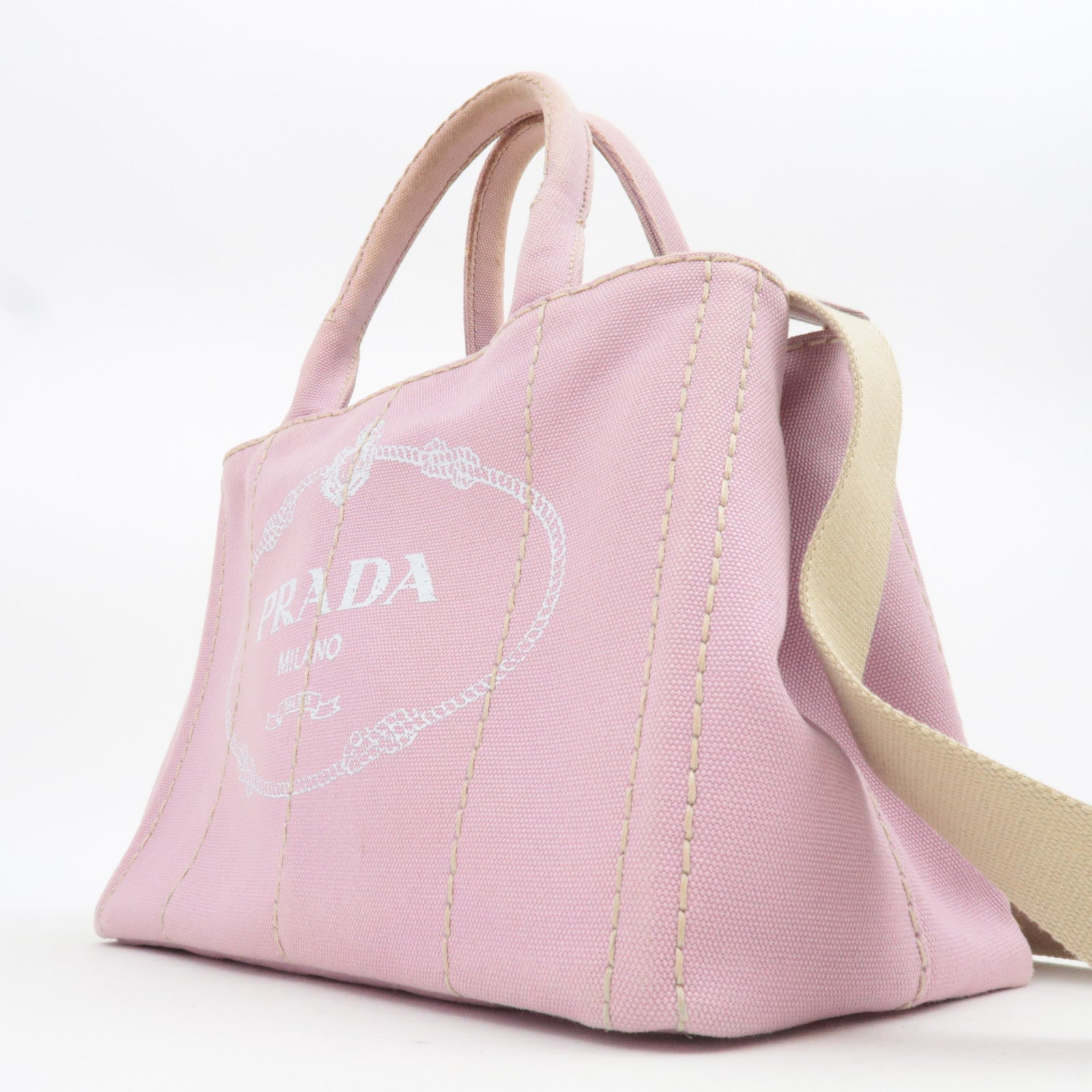 PRADA Canapa Mini 2Way Canvas Tote Bag Pink 1BG439
