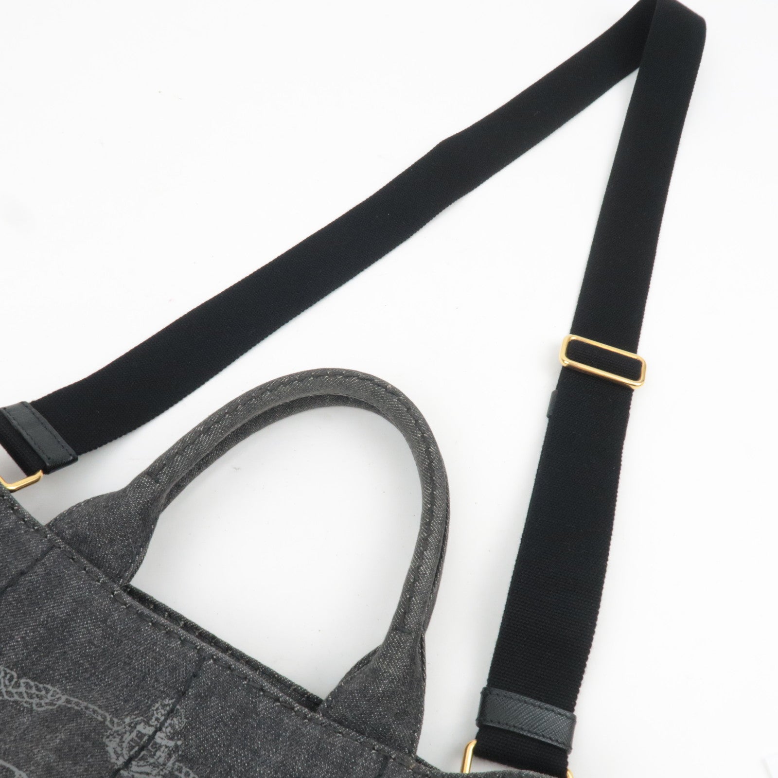 PRADA Canapa Mini 2Way Denim Tote Bag Black 1BG439