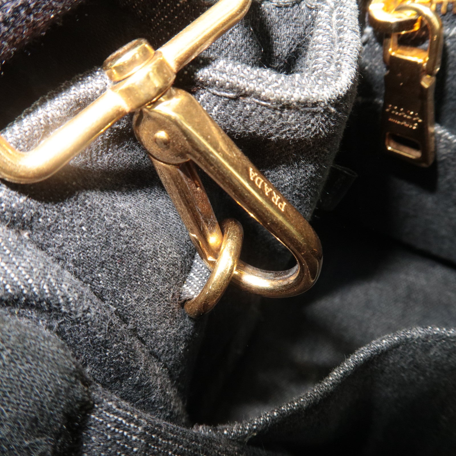 PRADA Canapa Mini 2Way Denim Tote Bag Black 1BG439