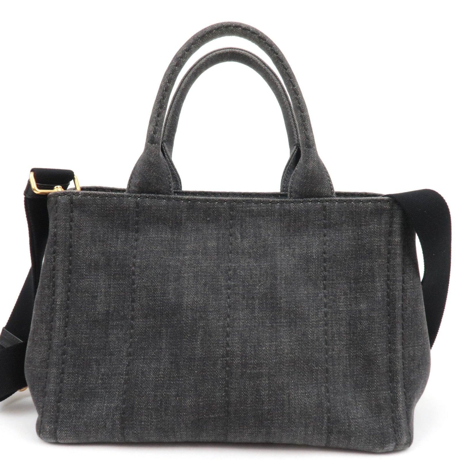 PRADA Canapa Mini 2Way Denim Tote Bag Black 1BG439