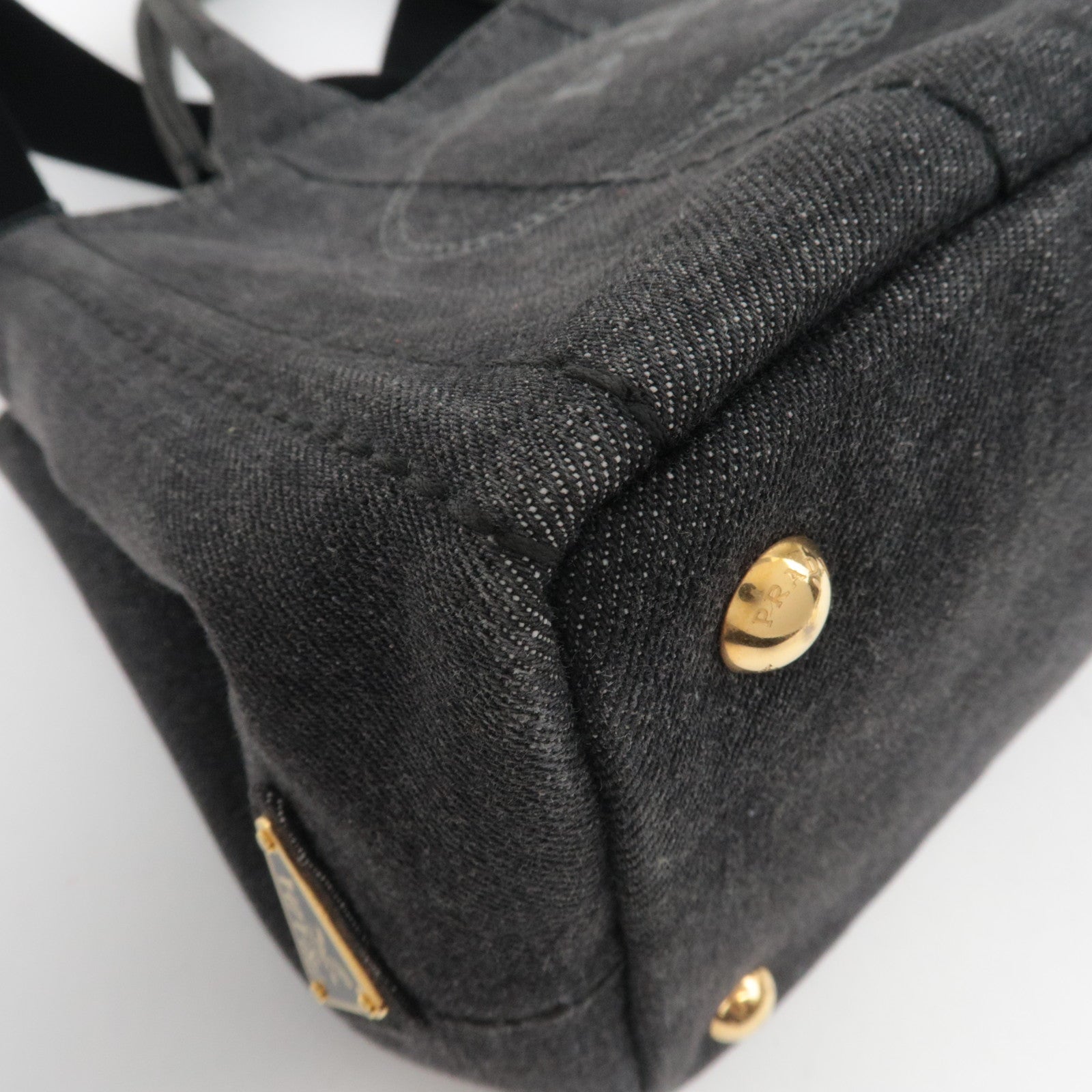PRADA Canapa Mini 2Way Denim Tote Bag Black 1BG439