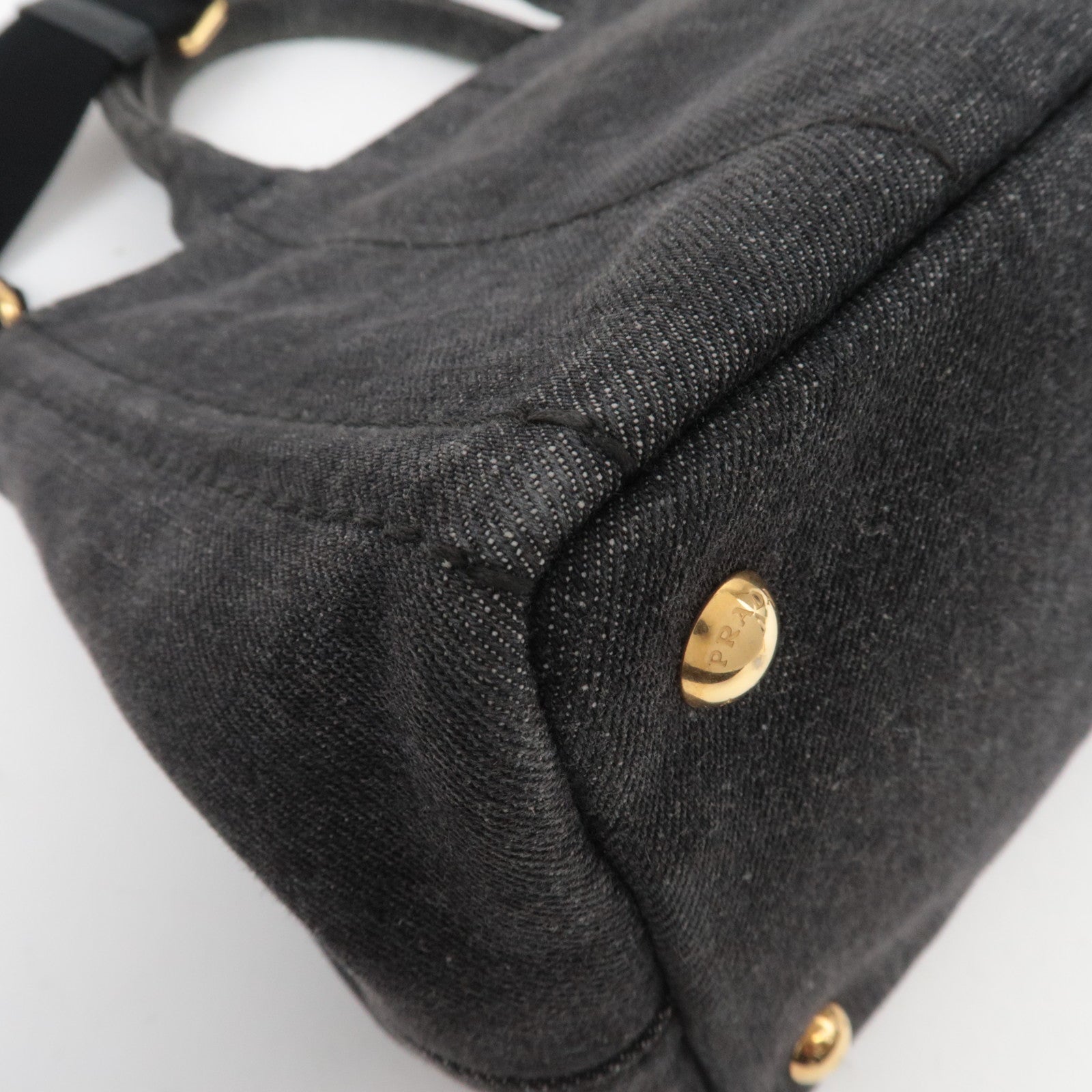 PRADA Canapa Mini 2Way Denim Tote Bag Black 1BG439