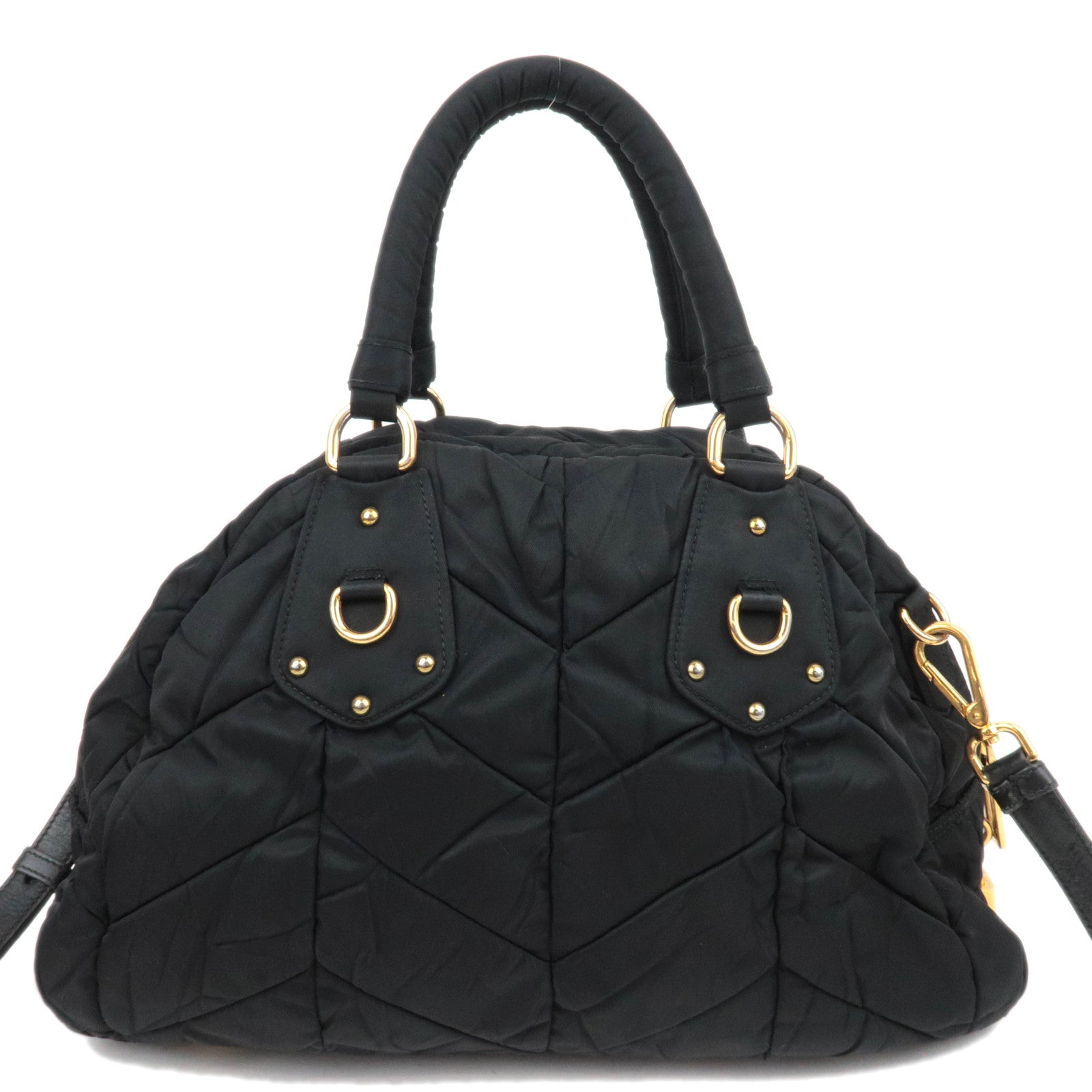 PRADA Quilted 2Way Nylon Handbag Black BL0404