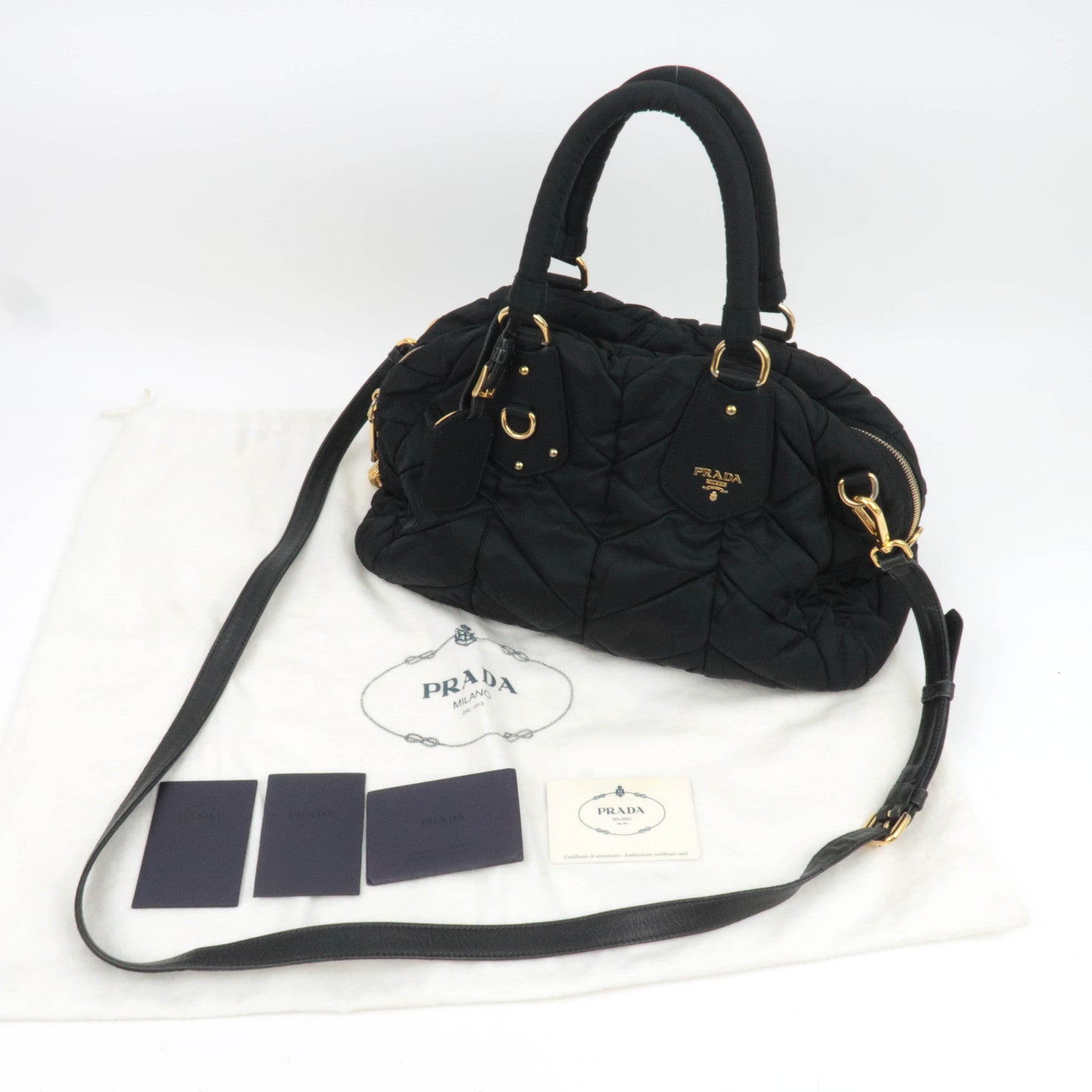 PRADA Quilted 2Way Nylon Handbag Black BL0404