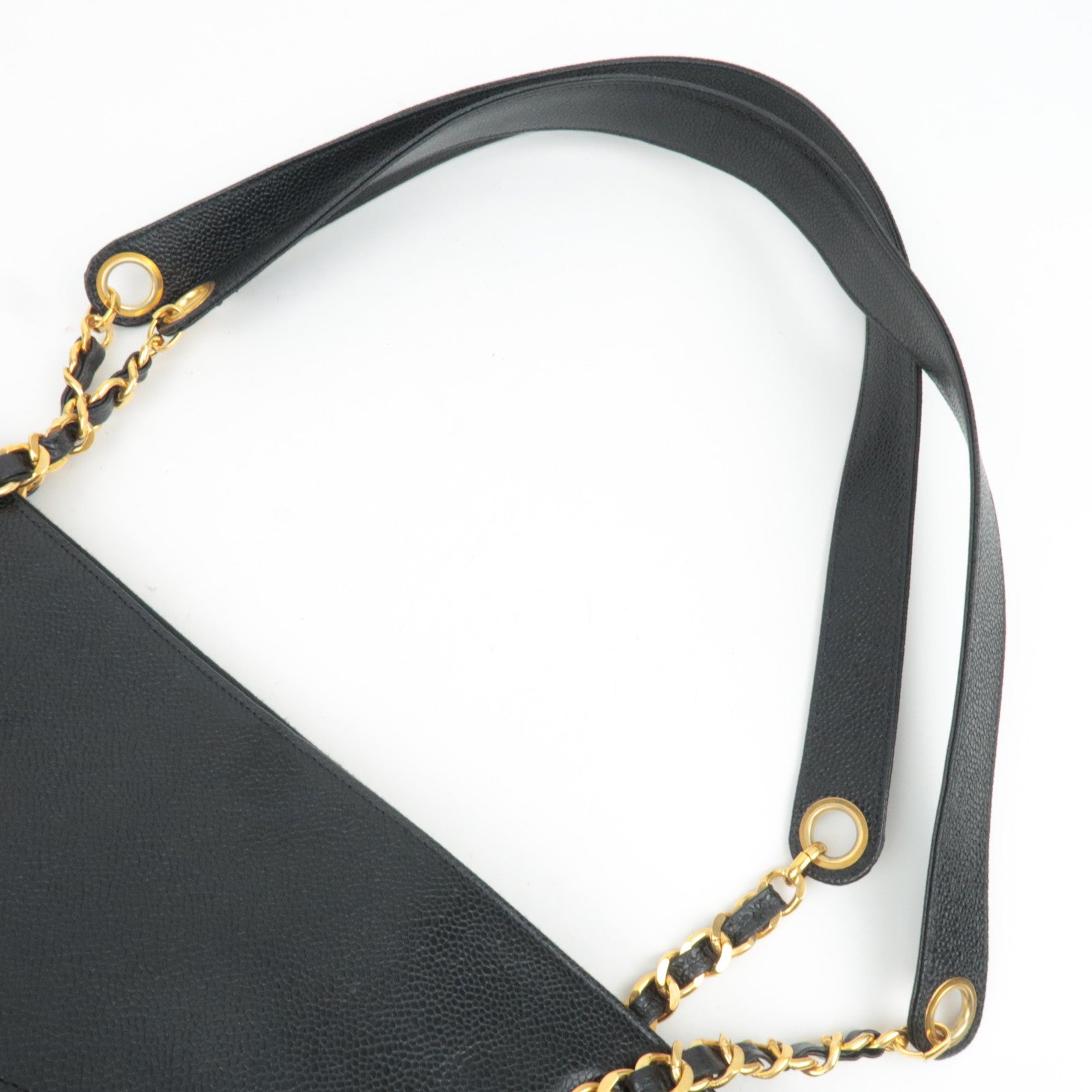 CHANEL Coco Mark Caviarskin Chain Tote Bag Black Gold HDW