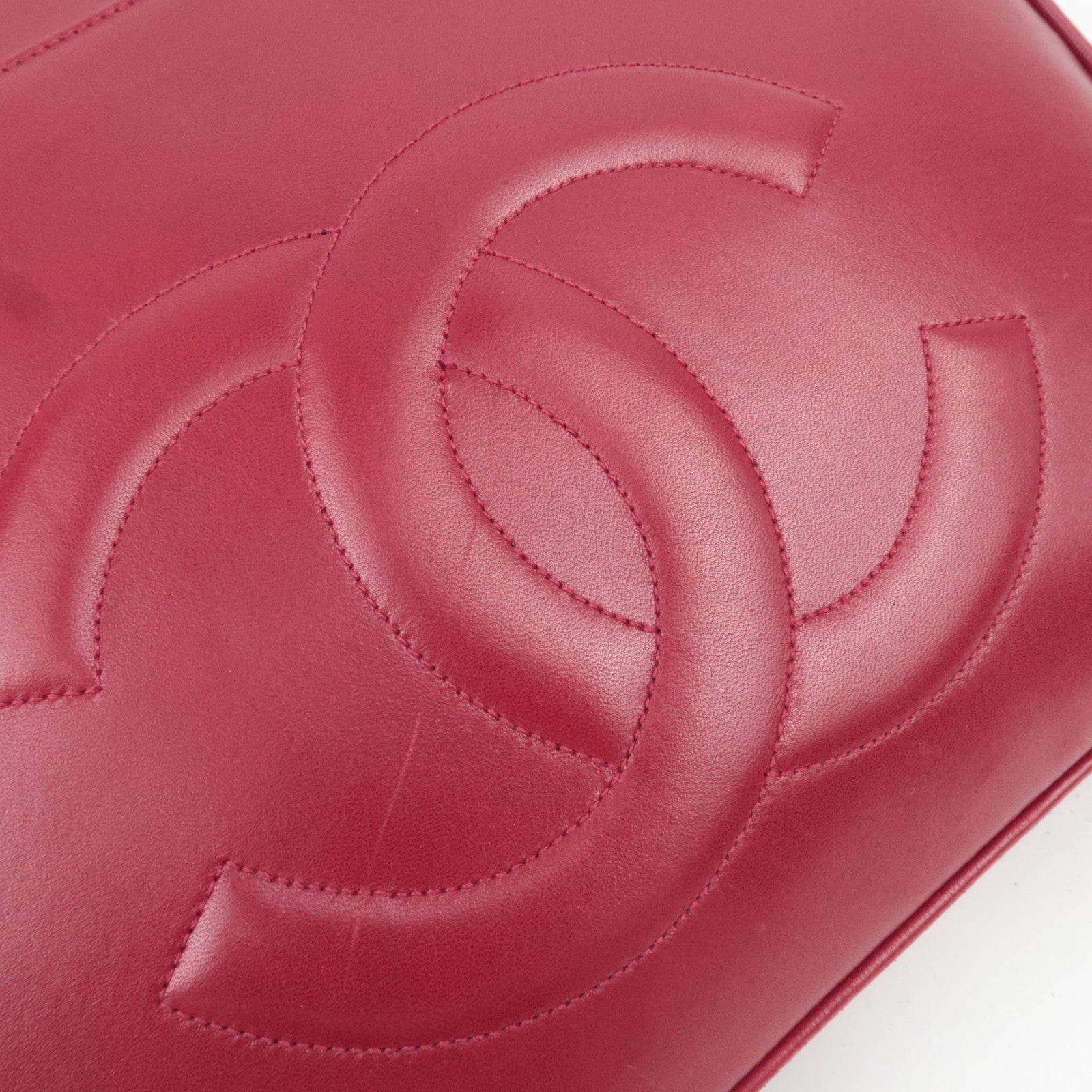 CHANEL Coco Mark Lambskin Chain Tote Bag Red Gold HDW