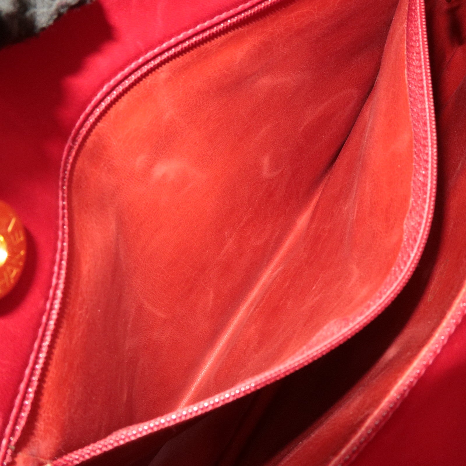 CHANEL Coco Mark Lambskin Chain Tote Bag Red Gold HDW