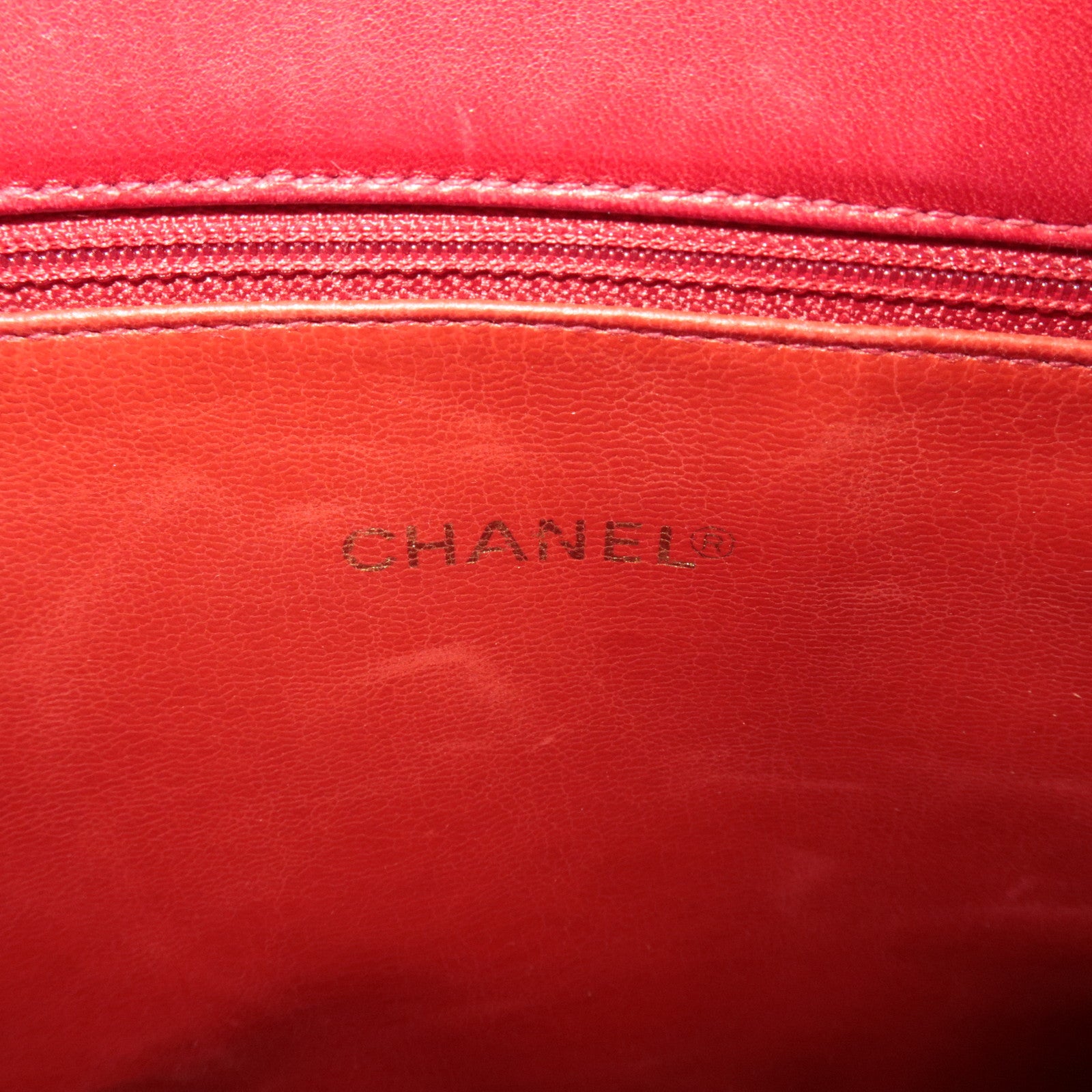CHANEL Coco Mark Lambskin Chain Tote Bag Red Gold HDW
