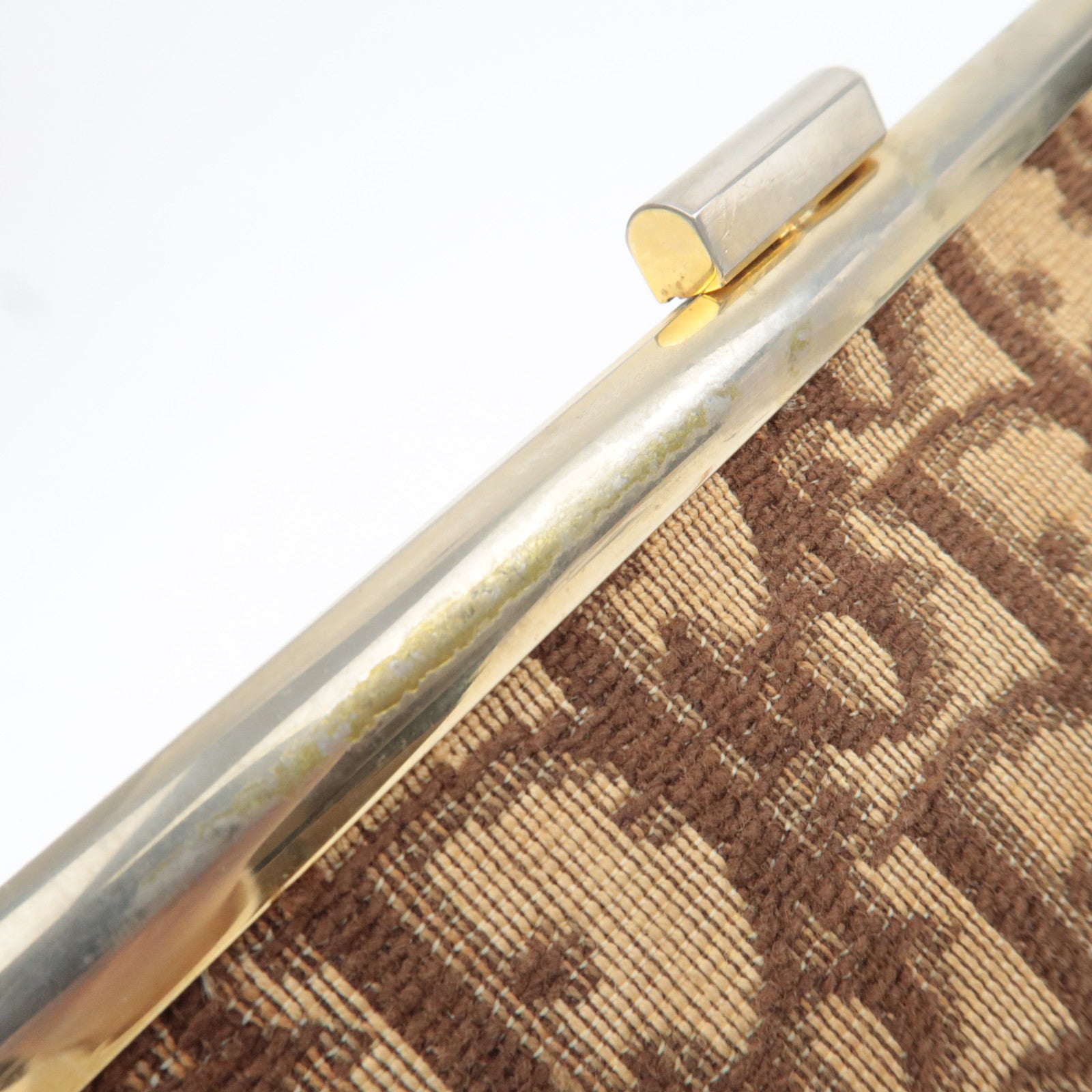 Christian Dior Trotter Canvas Kiss Lock Coin Purse Clutch Bag Beige
