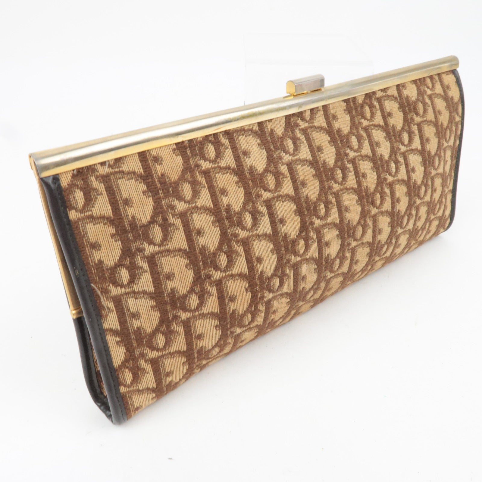 Christian Dior Trotter Canvas Kiss Lock Coin Purse Clutch Bag Beige