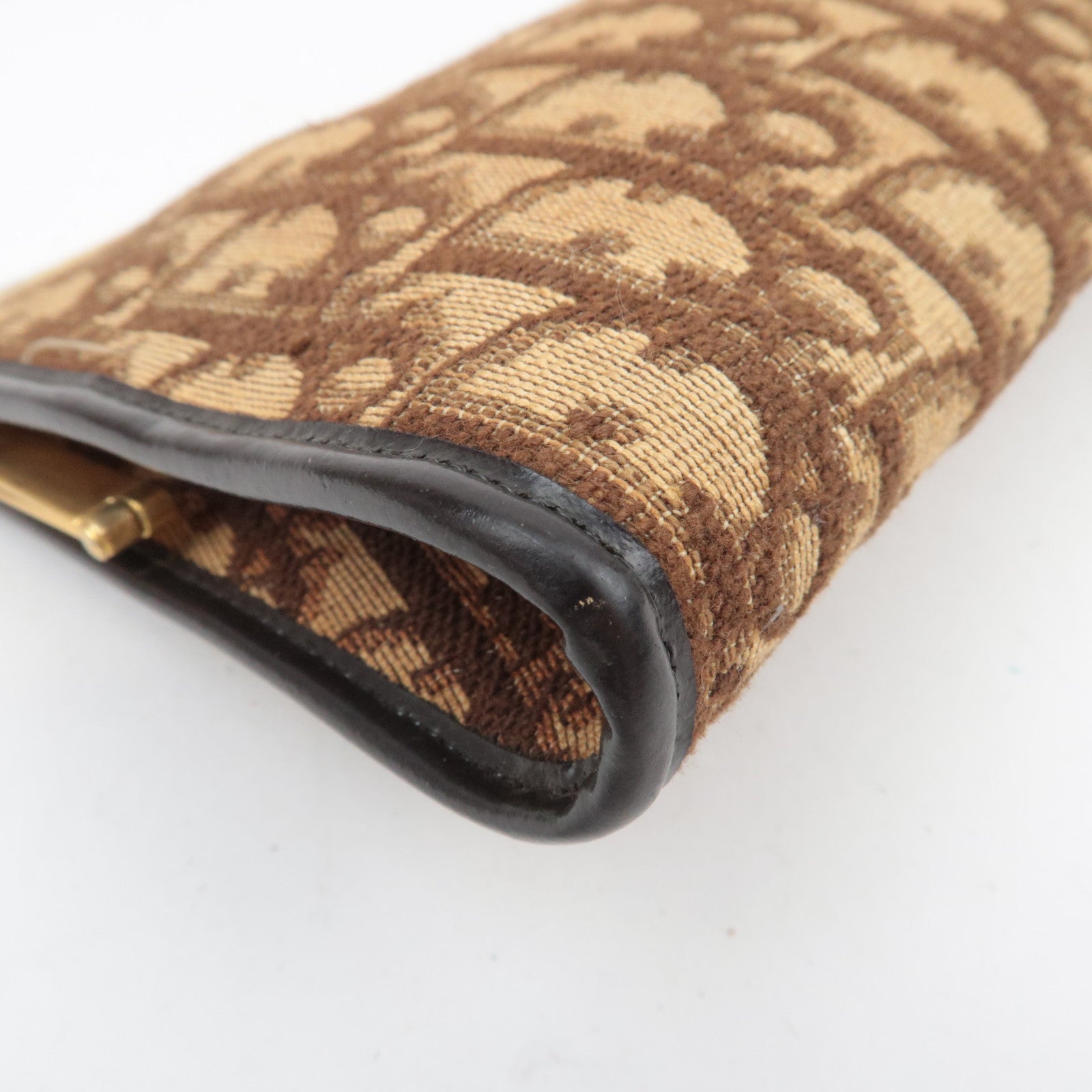 Christian Dior Trotter Canvas Kiss Lock Coin Purse Clutch Bag Beige
