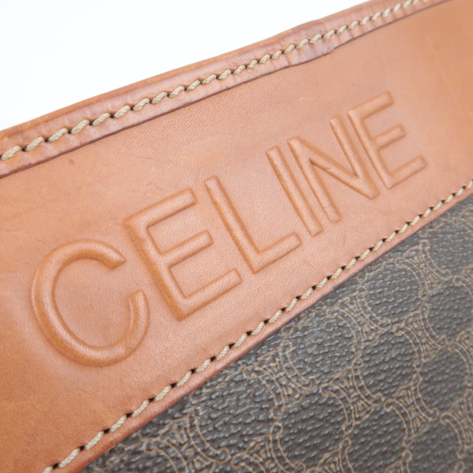 CELINE Macadam PVC Leather Clutch Bag Brown