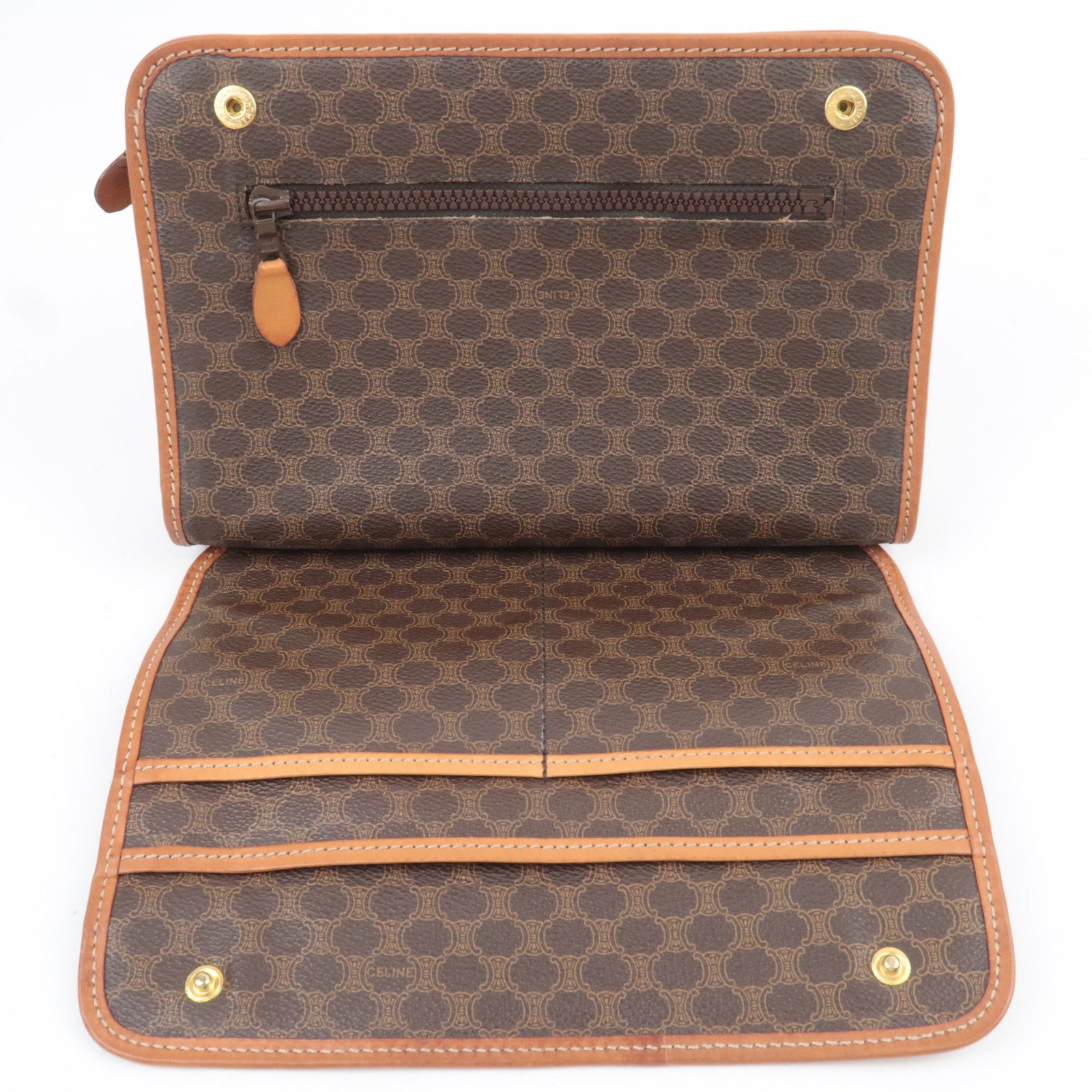 CELINE Macadam PVC Leather Clutch Bag Brown