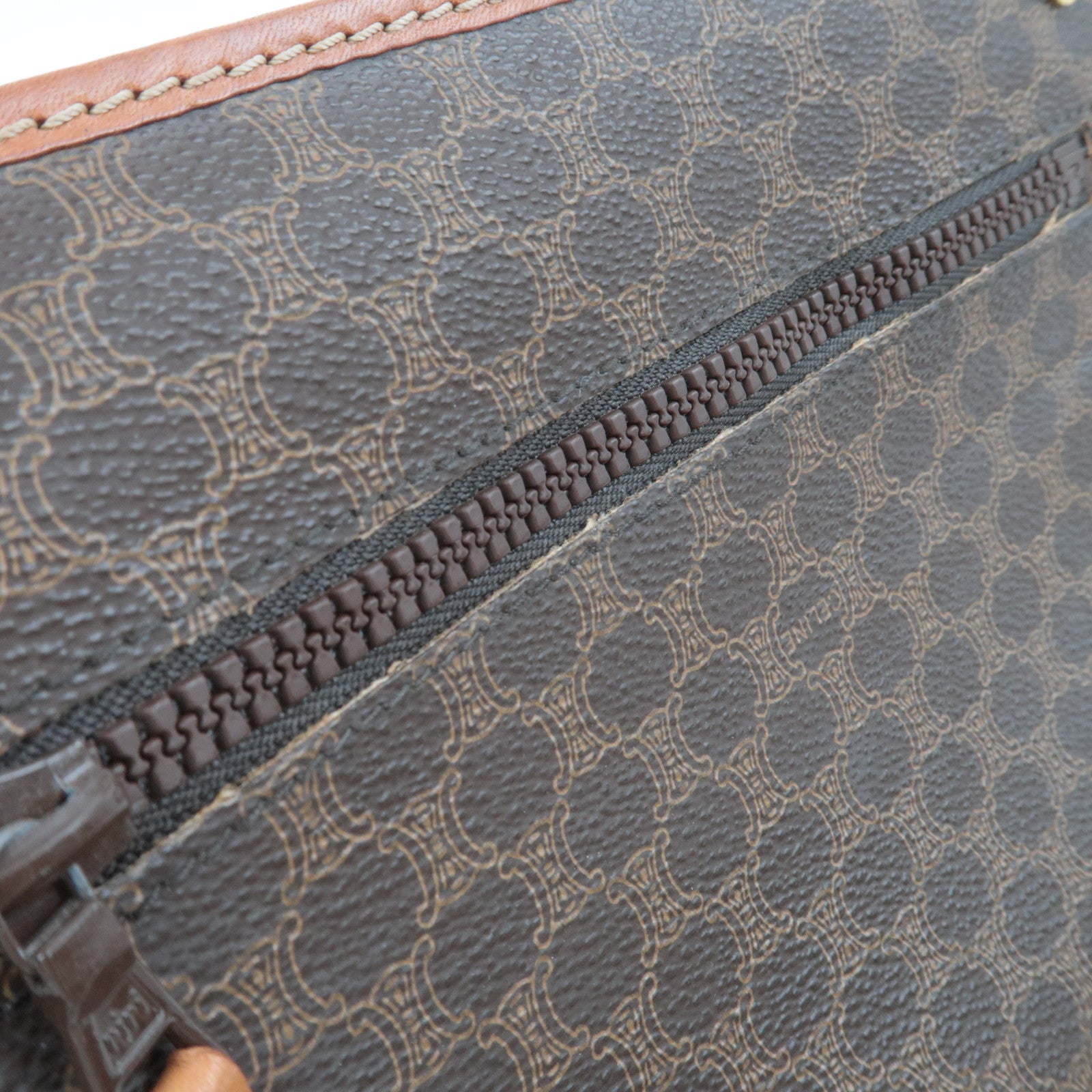 CELINE Macadam PVC Leather Clutch Bag Brown