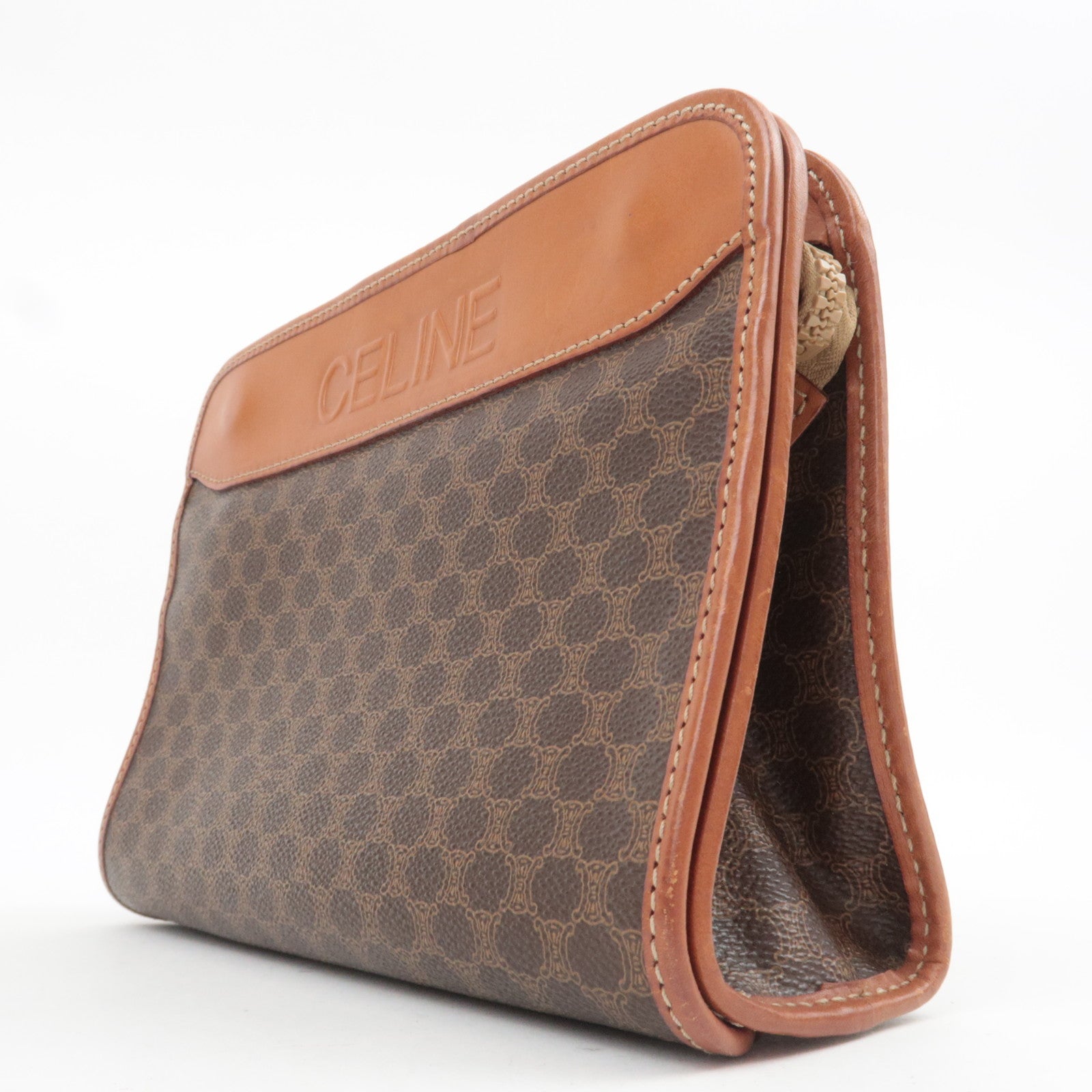 CELINE Macadam PVC Leather Clutch Bag Brown
