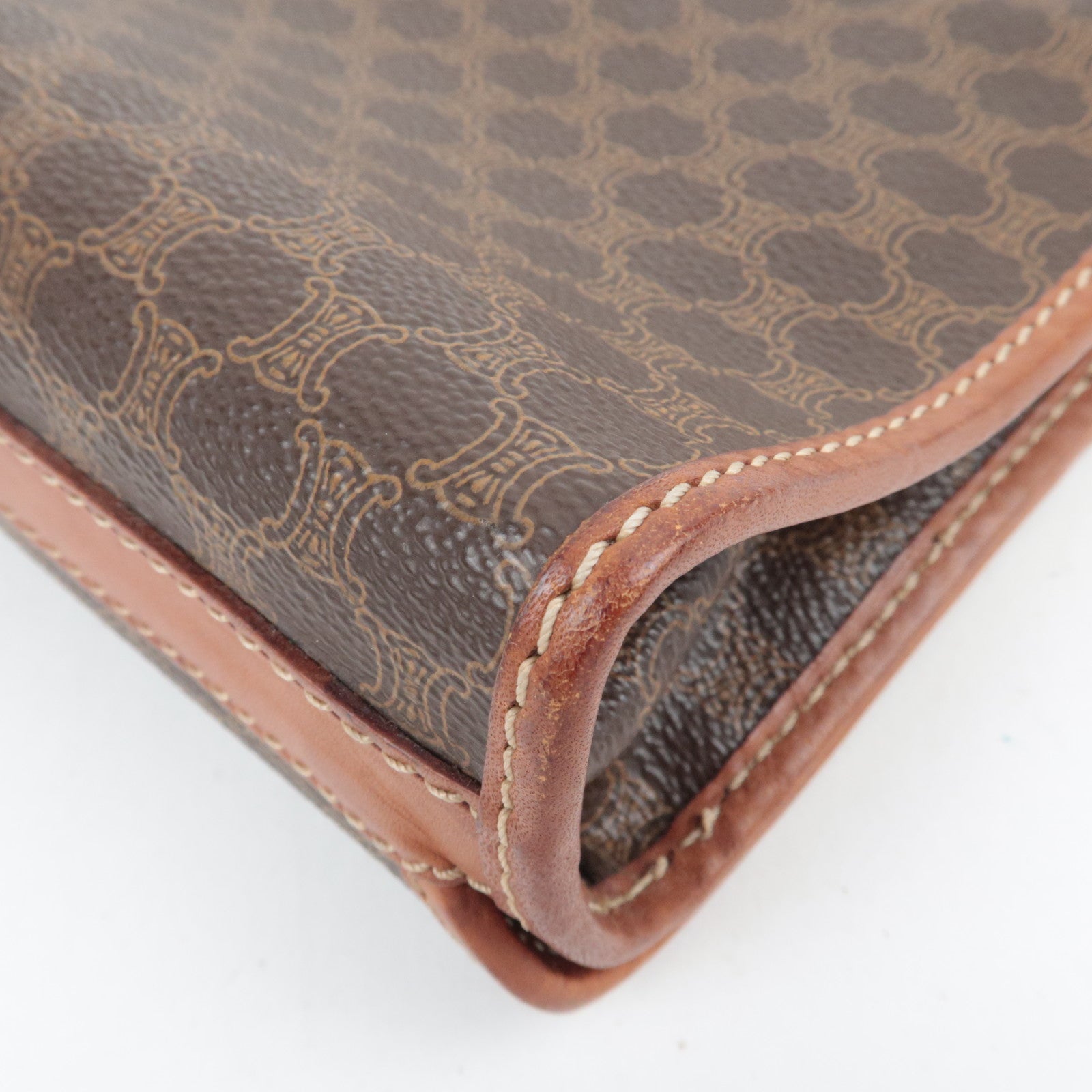 CELINE Macadam PVC Leather Clutch Bag Brown