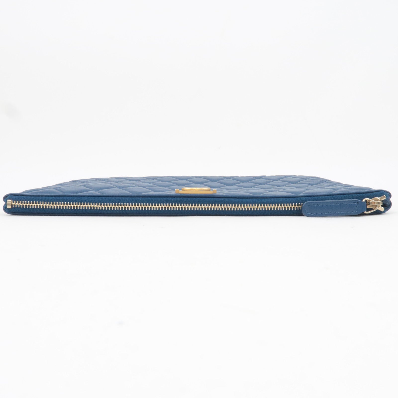 CHANEL Boy Chanel Lambskin Clutch Bag Blue Gold HDW