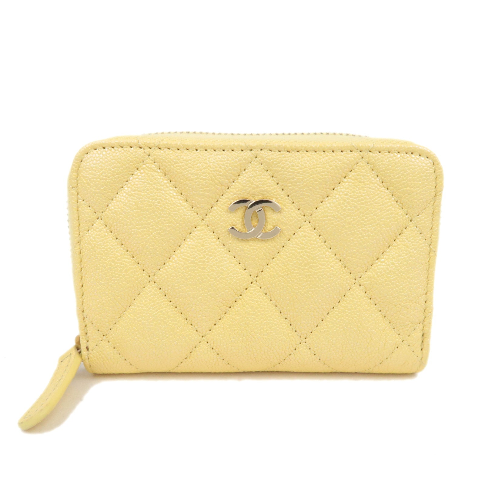 CHANEL Matelasse Shiny Caviarskin Coin Case Yellow Gold HDW88383