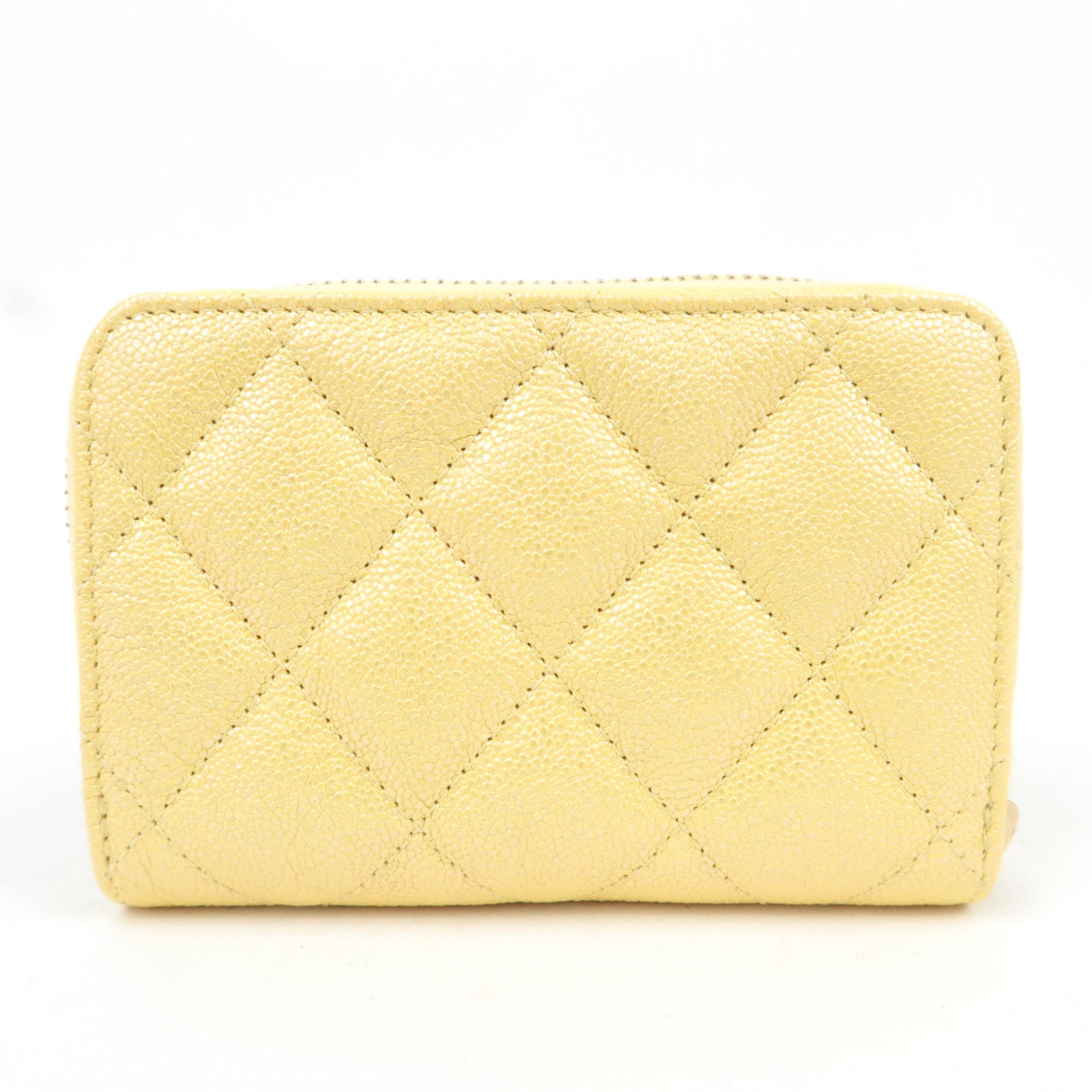 CHANEL Matelasse Shiny Caviarskin Coin Case Yellow
