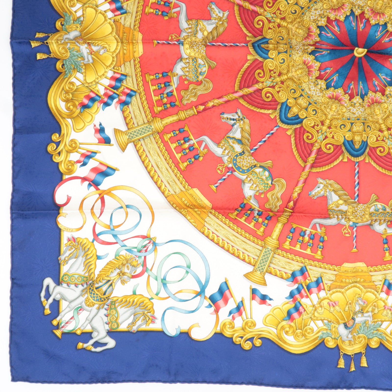 HERMES Carre 90 Scarf LUNAPARK 100% Silk Blue White