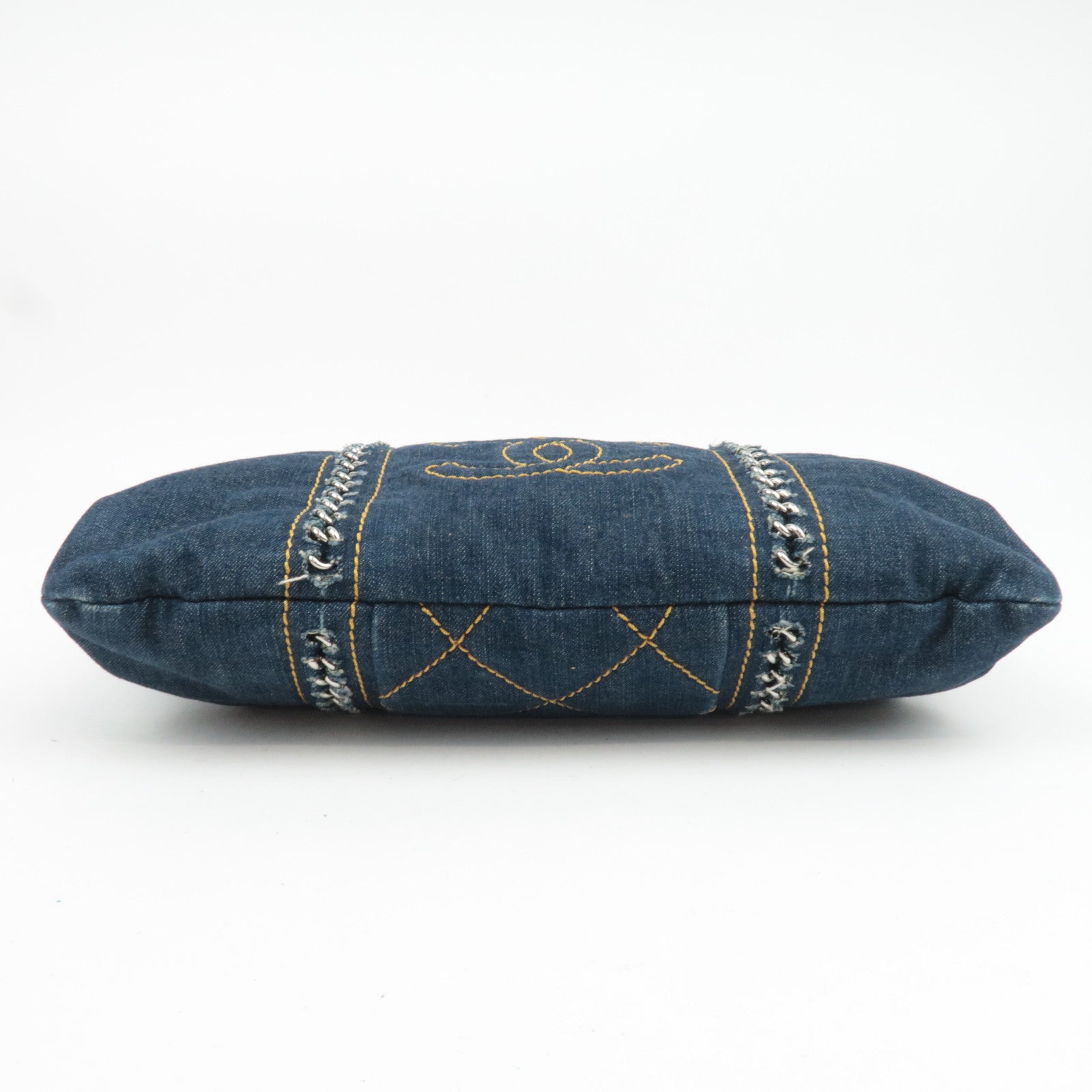 CHANEL Coco Mark Denim Chain Tote Bag Blue