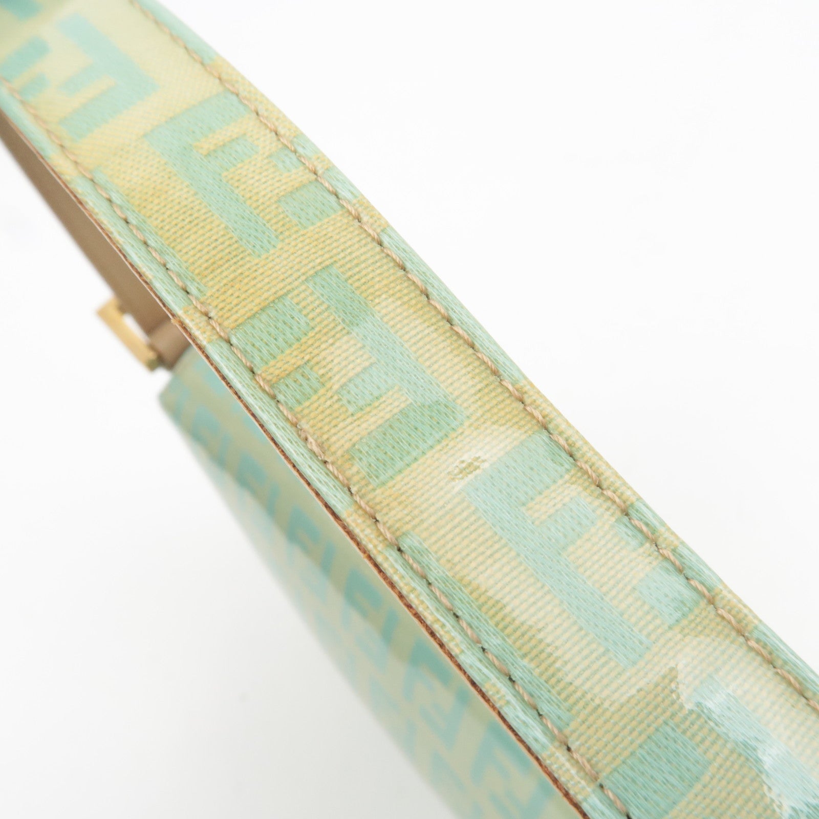 FENDI Zucchino Mamma Baguette Vinyl Shoulder Bag Light Blue 26424