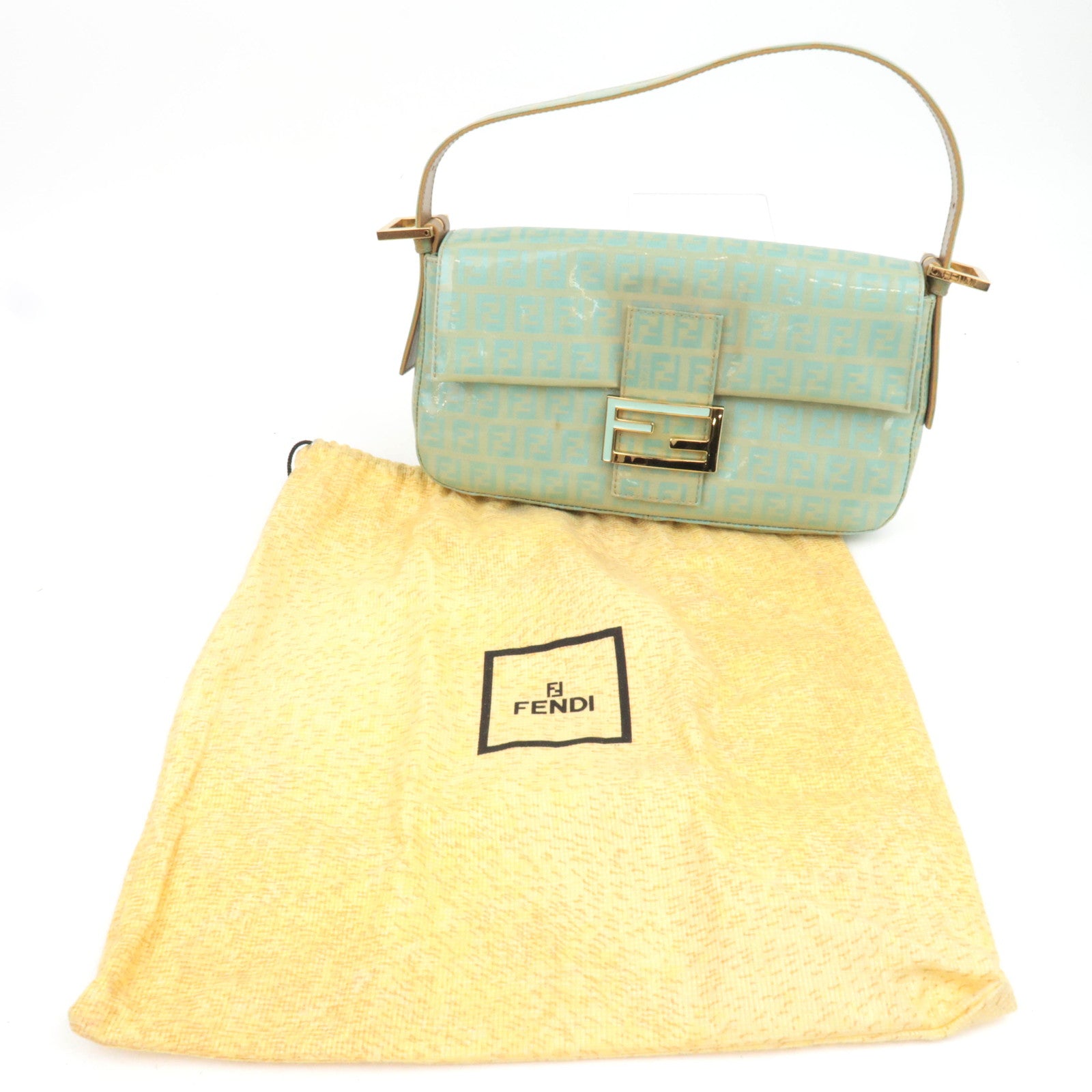 FENDI Zucchino Mamma Baguette Vinyl Shoulder Bag Light Blue 26424
