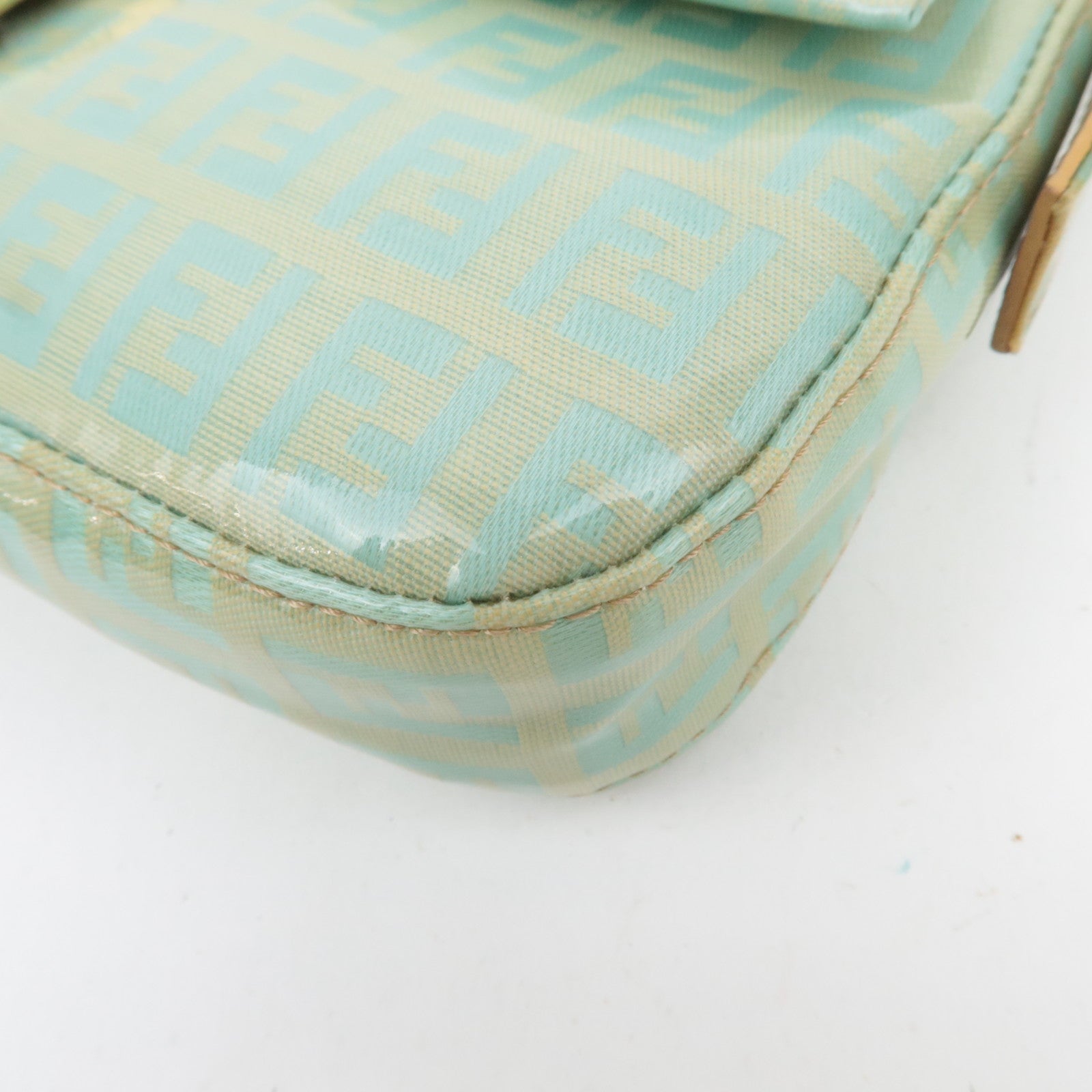 FENDI Zucchino Mamma Baguette Vinyl Shoulder Bag Light Blue 26424