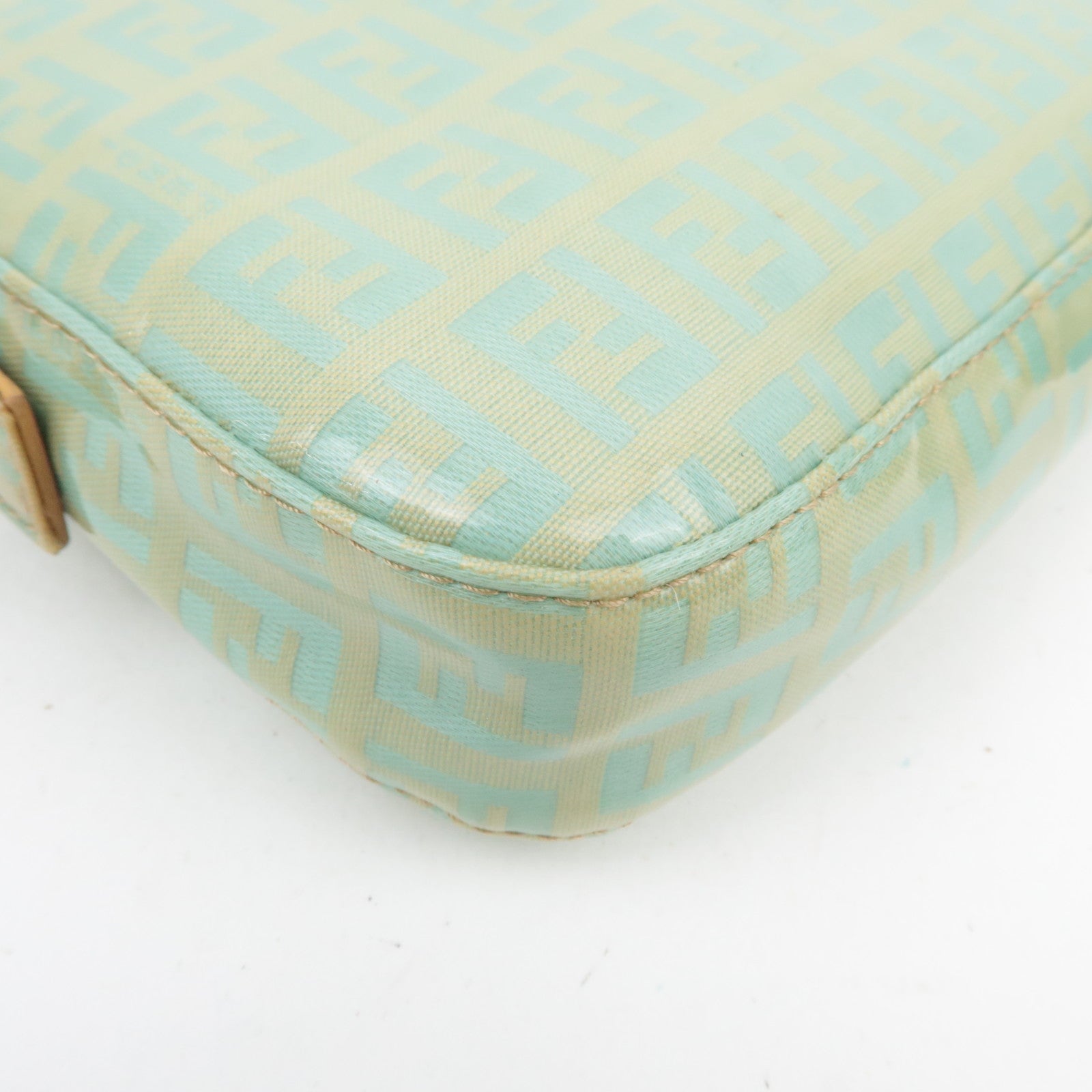 FENDI Zucchino Mamma Baguette Vinyl Shoulder Bag Light Blue 26424