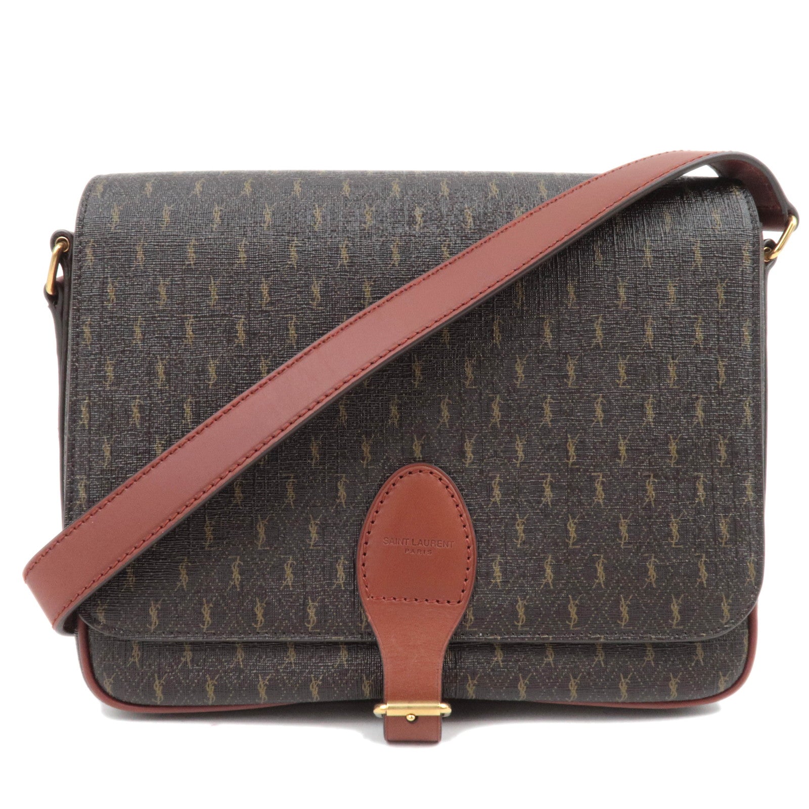 SAINT LAURENT YSL Monogram PVC Leather Shoulder Bag Brown 68825388421