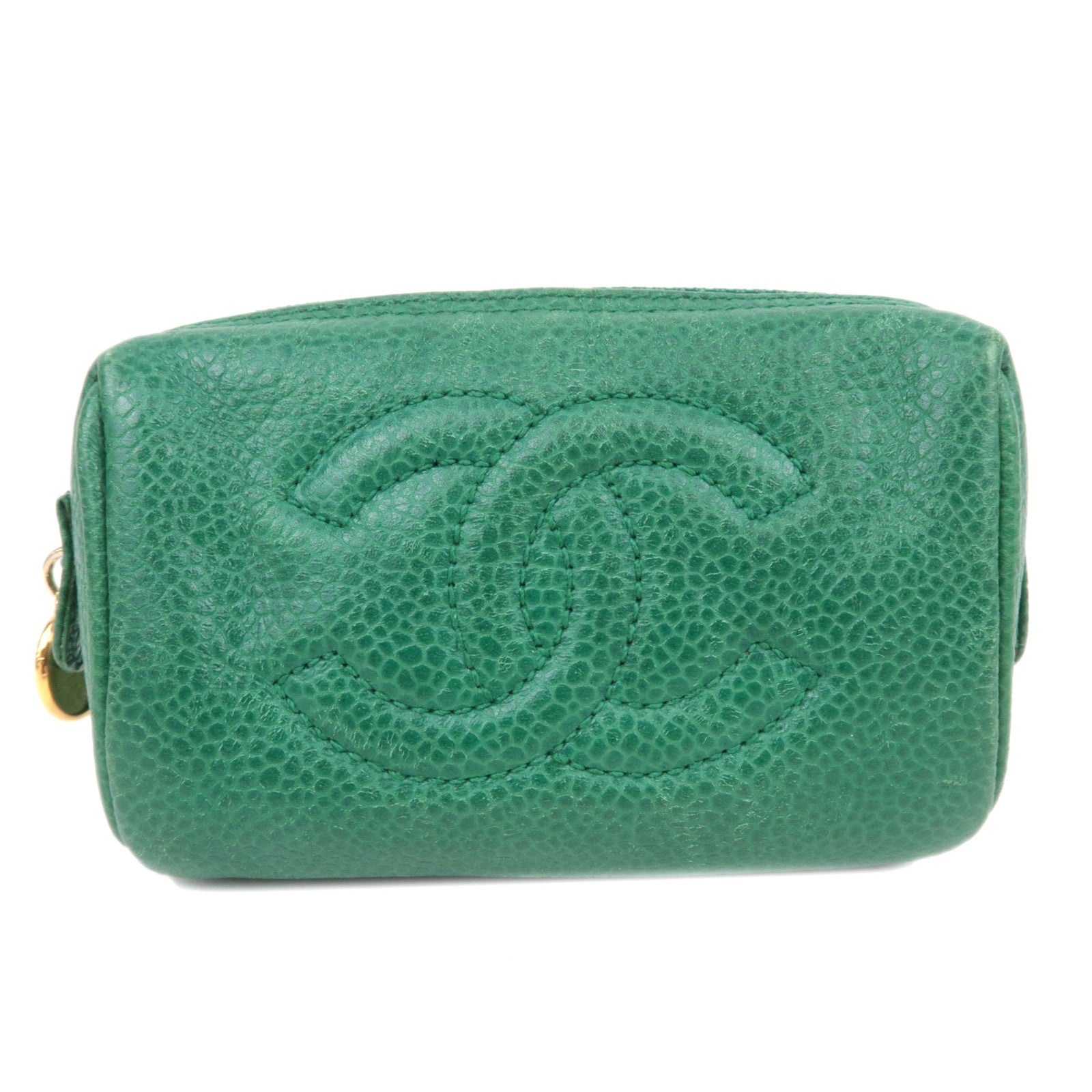 CHANEL Coco Mark Caviarskin Mini Pouch Green88427