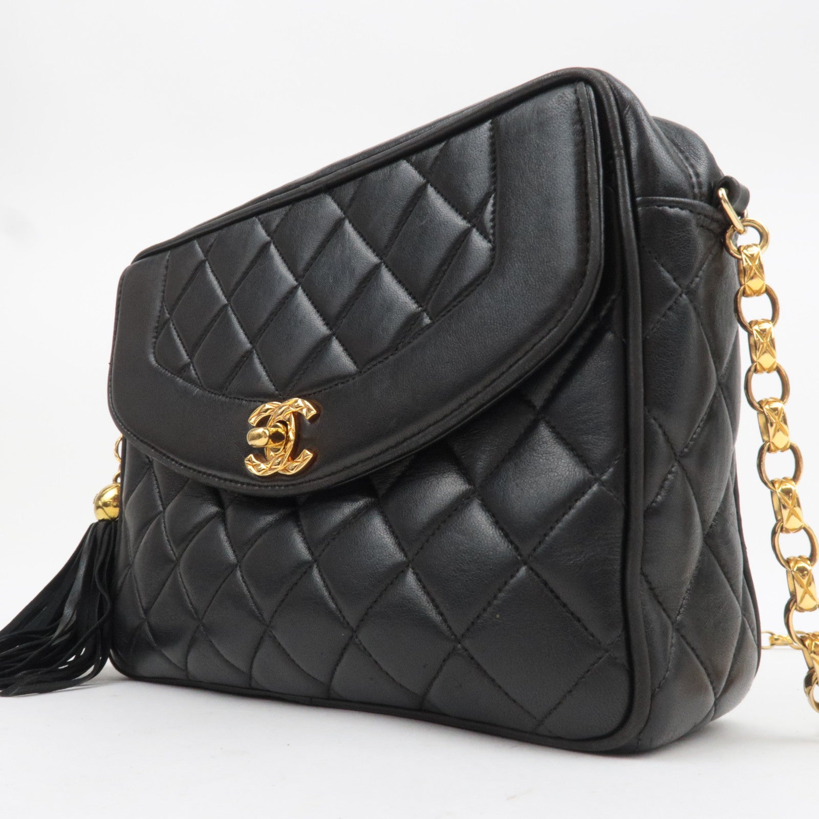 CHANEL Matelasse Diana Lambskin Flap Chain Shoulder Bag Black