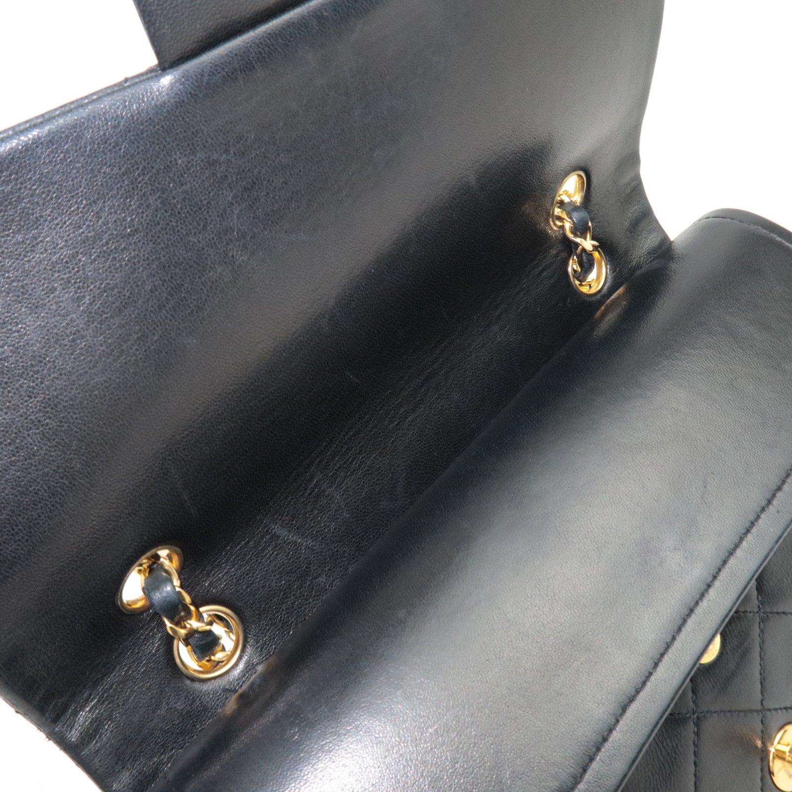 CHANEL Matelasse 25 Double Flap Lambskin Chain Shoulder Bag Black